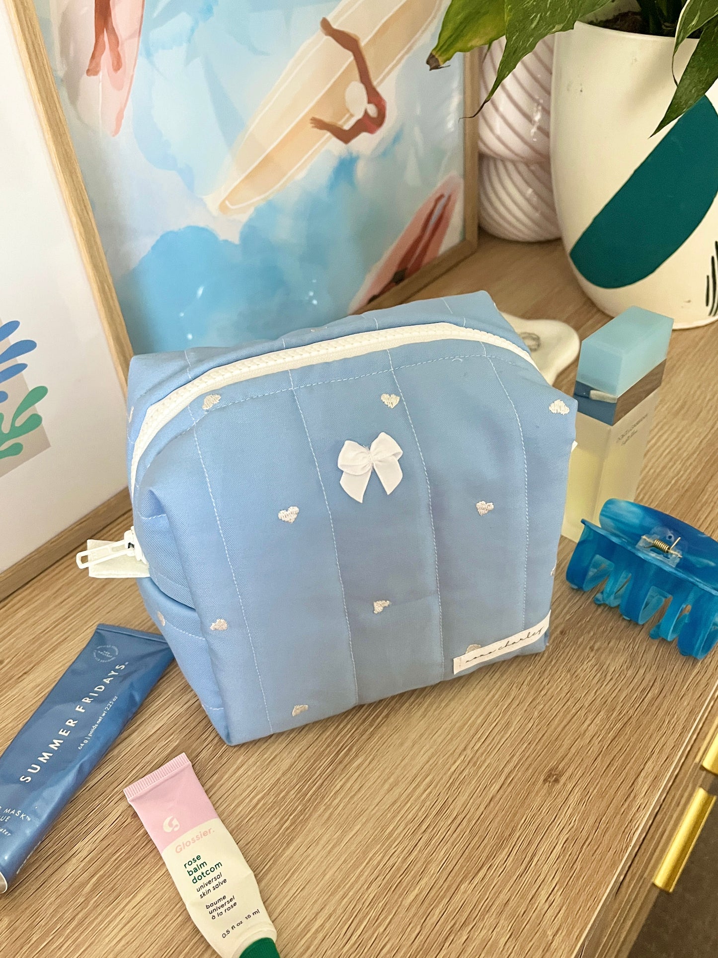 Blue Heart Makeup Bag