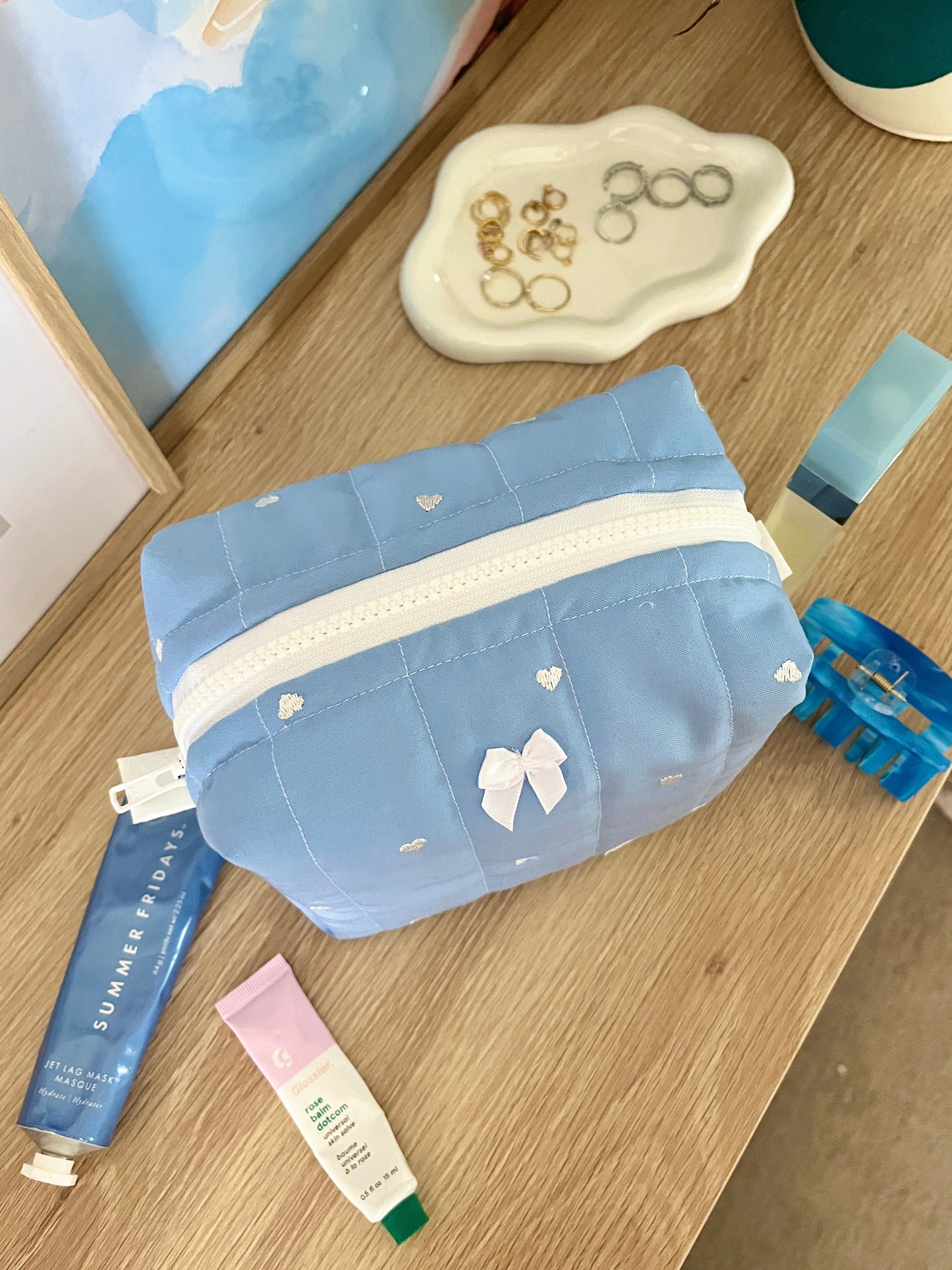 Blue Heart Makeup Bag