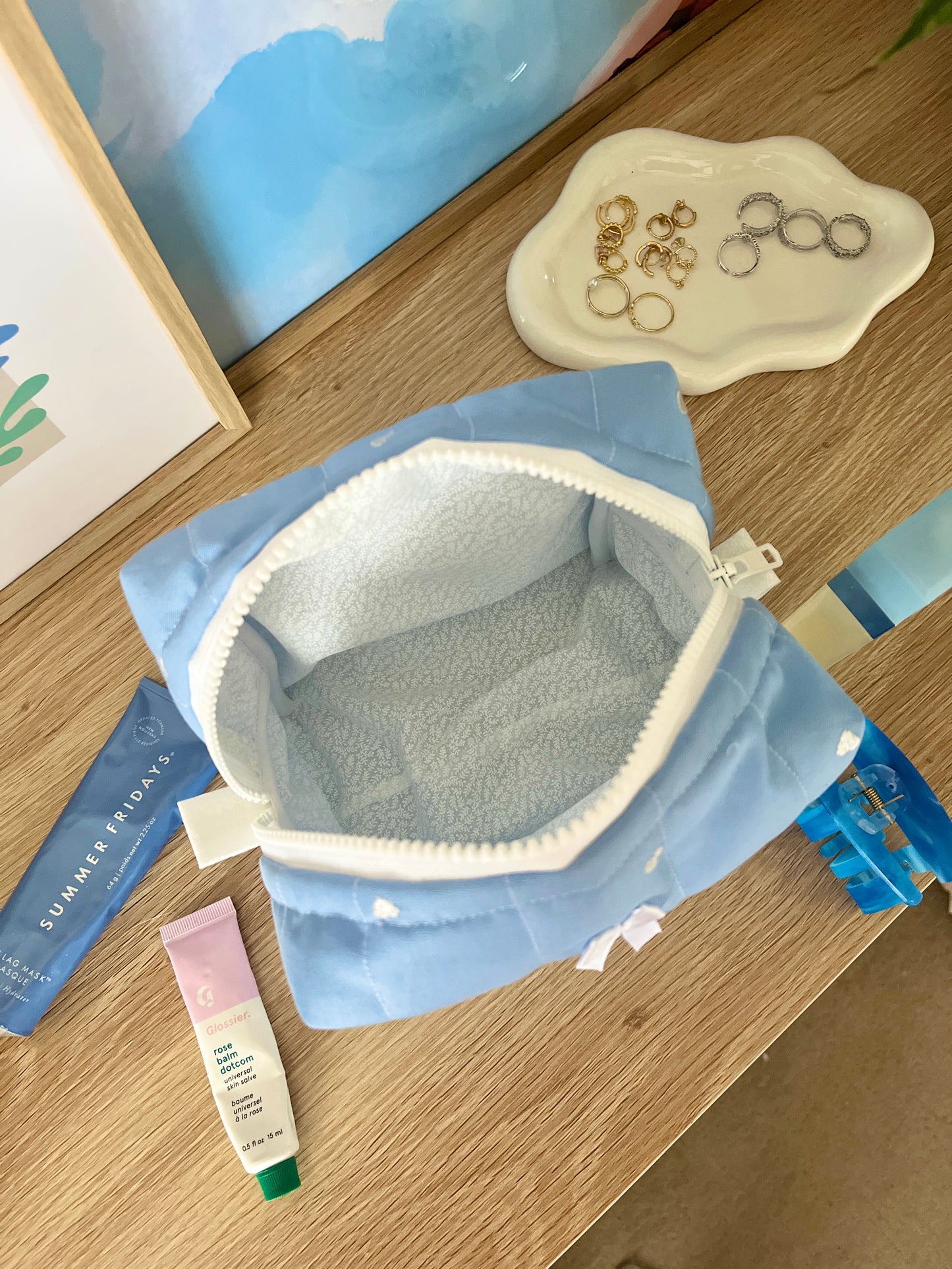 Blue Heart Makeup Bag