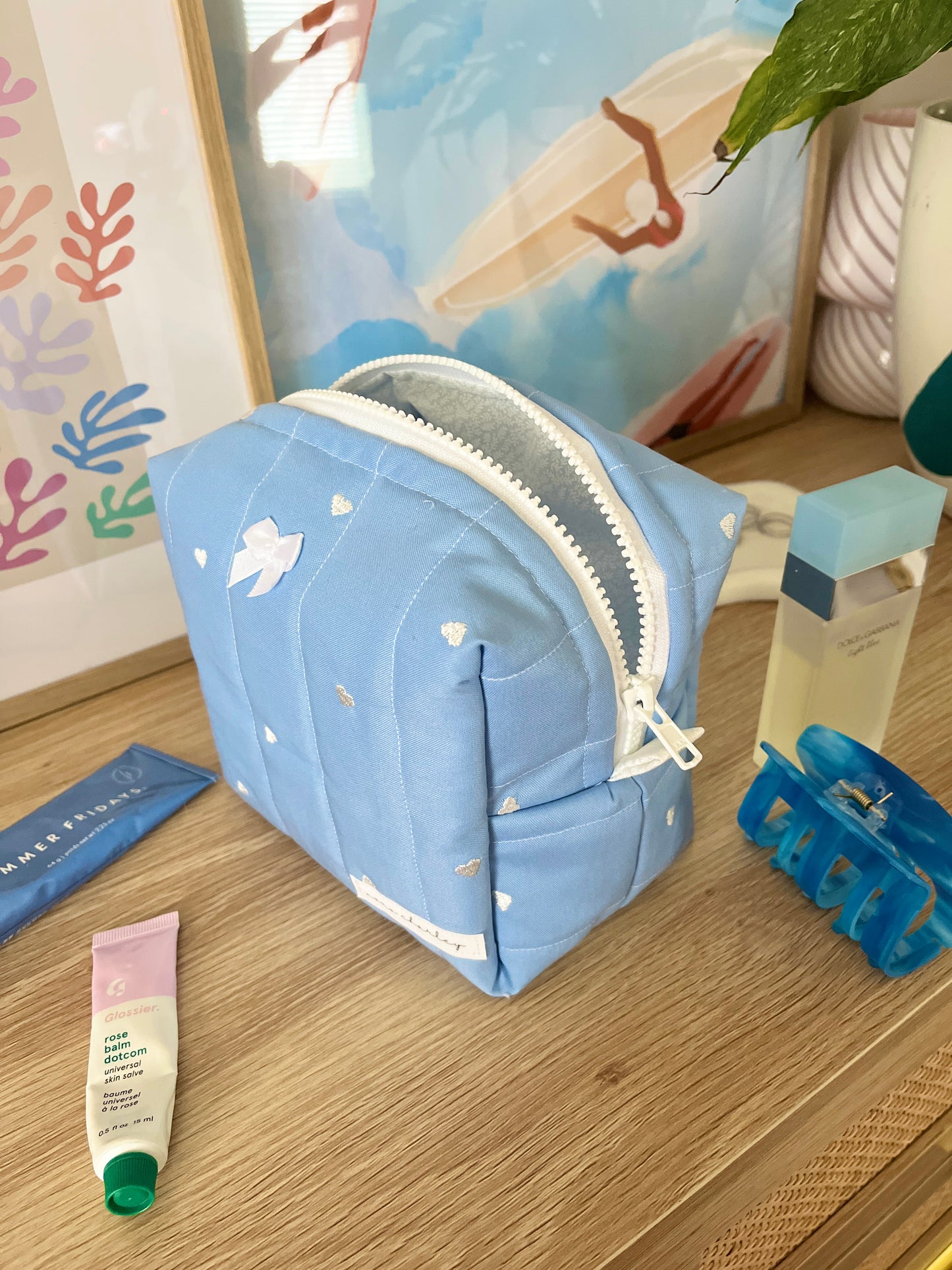 Blue Heart Makeup Bag