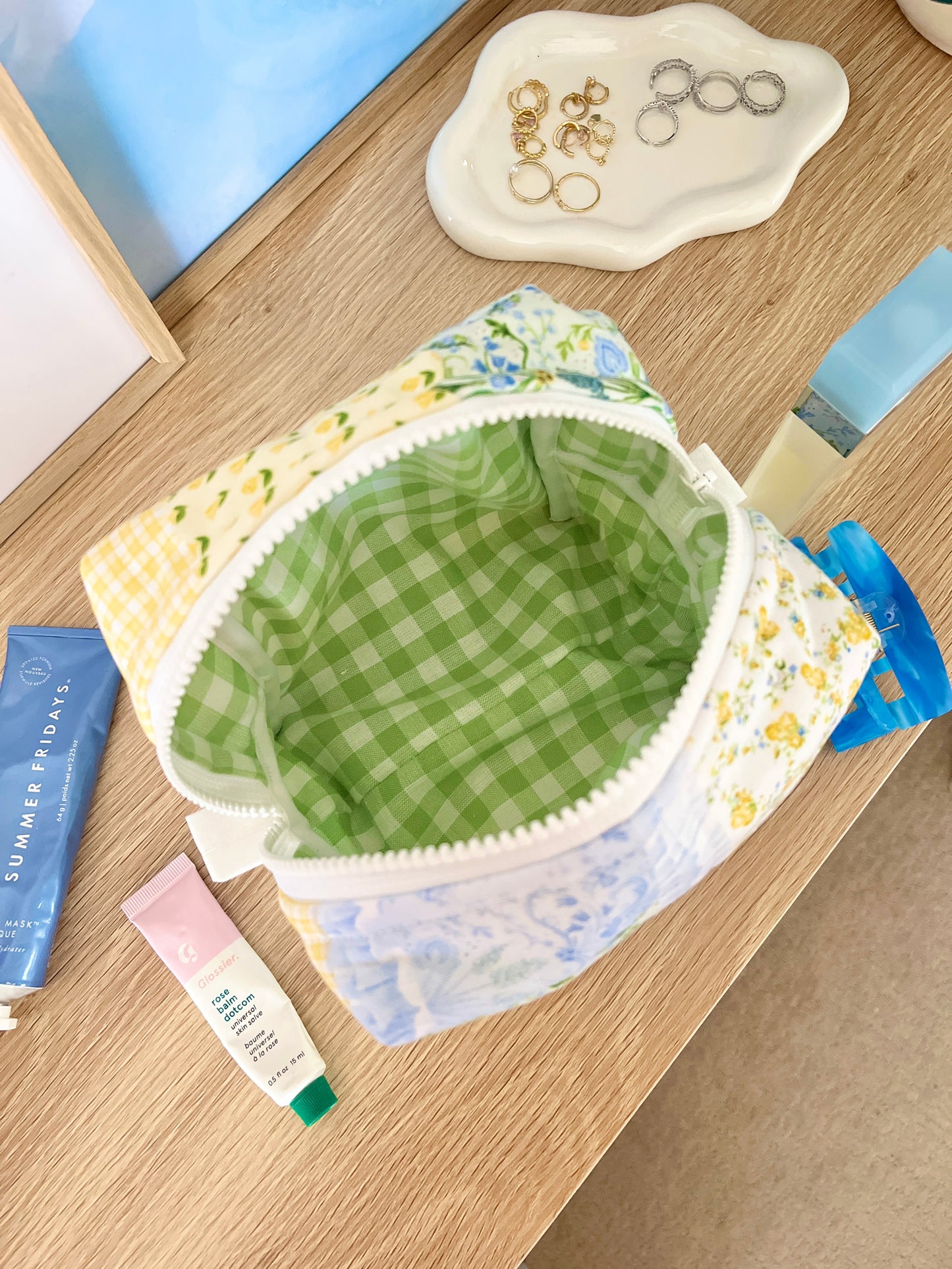 Green Patchwork Medium Makeup Bag