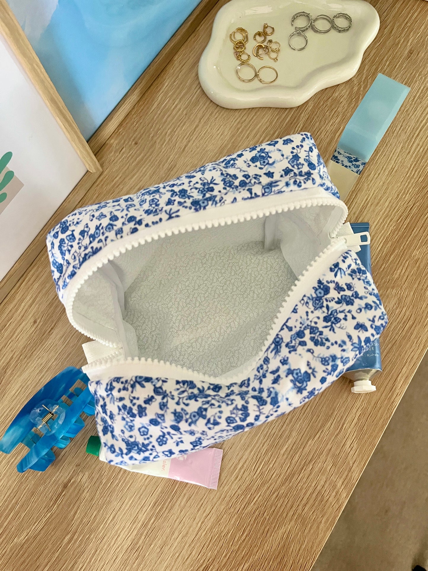 The Blue Floral Makeup Bag