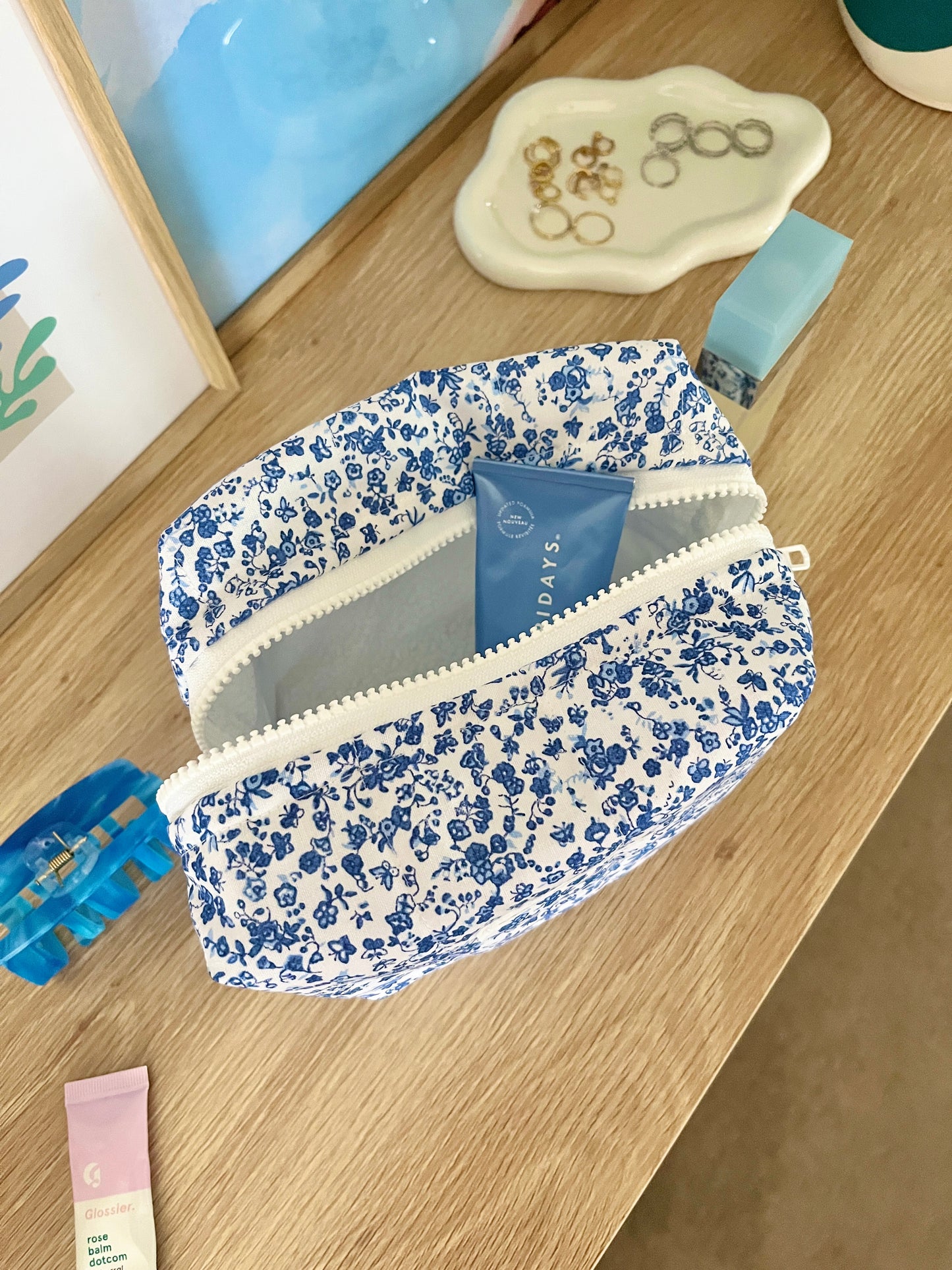 The Blue Floral Makeup Bag
