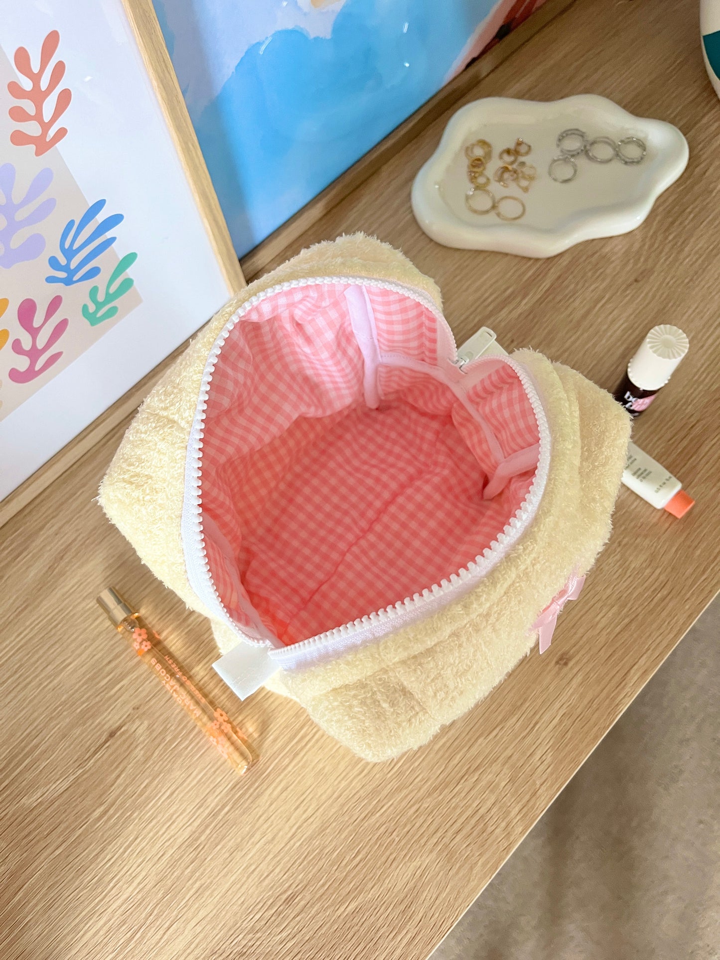 The Soft Yellow with Pink Bow Makeup Bag
