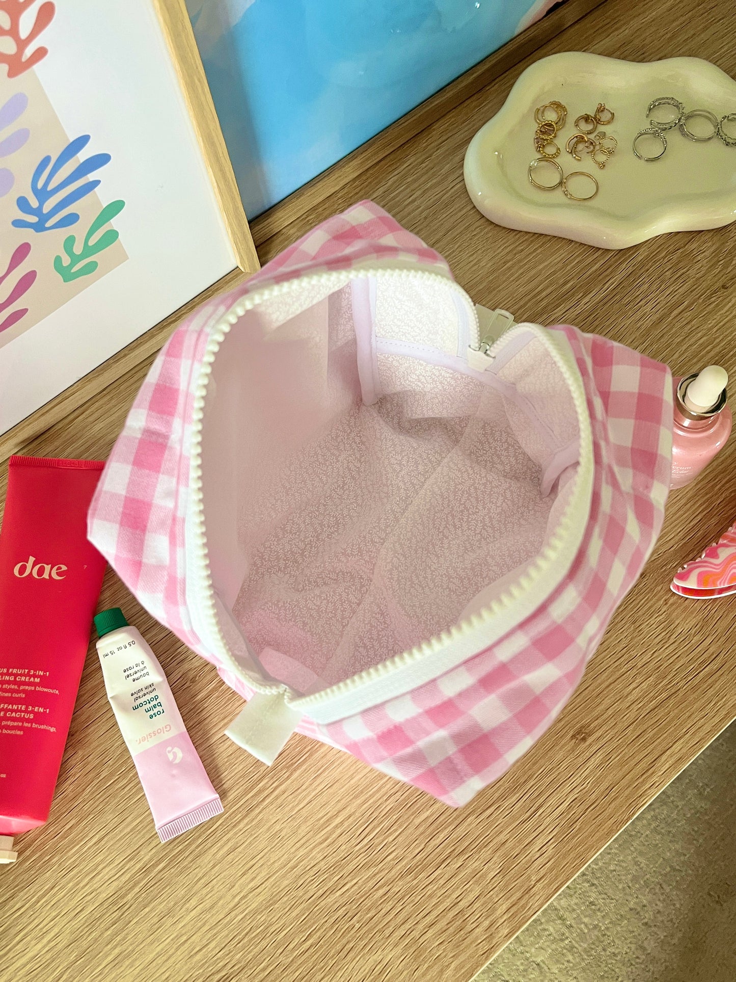 The Pink Gingham Makeup Bag