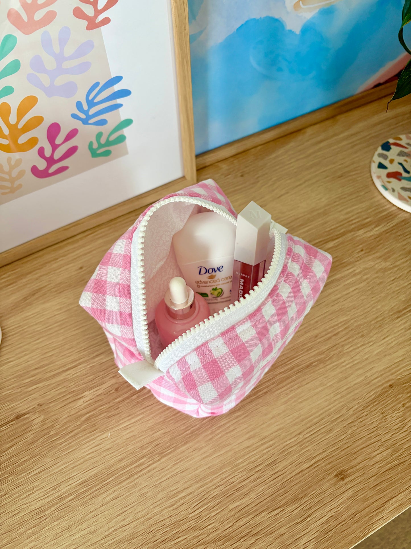 Pink Gingham Mini Makeup Bag