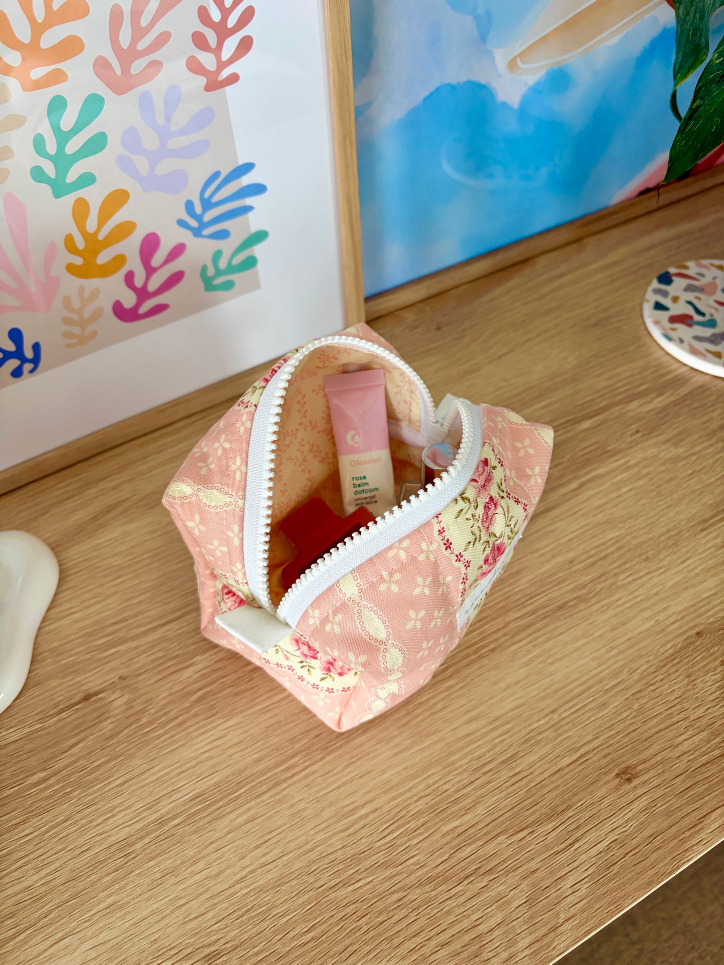 Pink & Yellow Floral Mini Makeup Bag