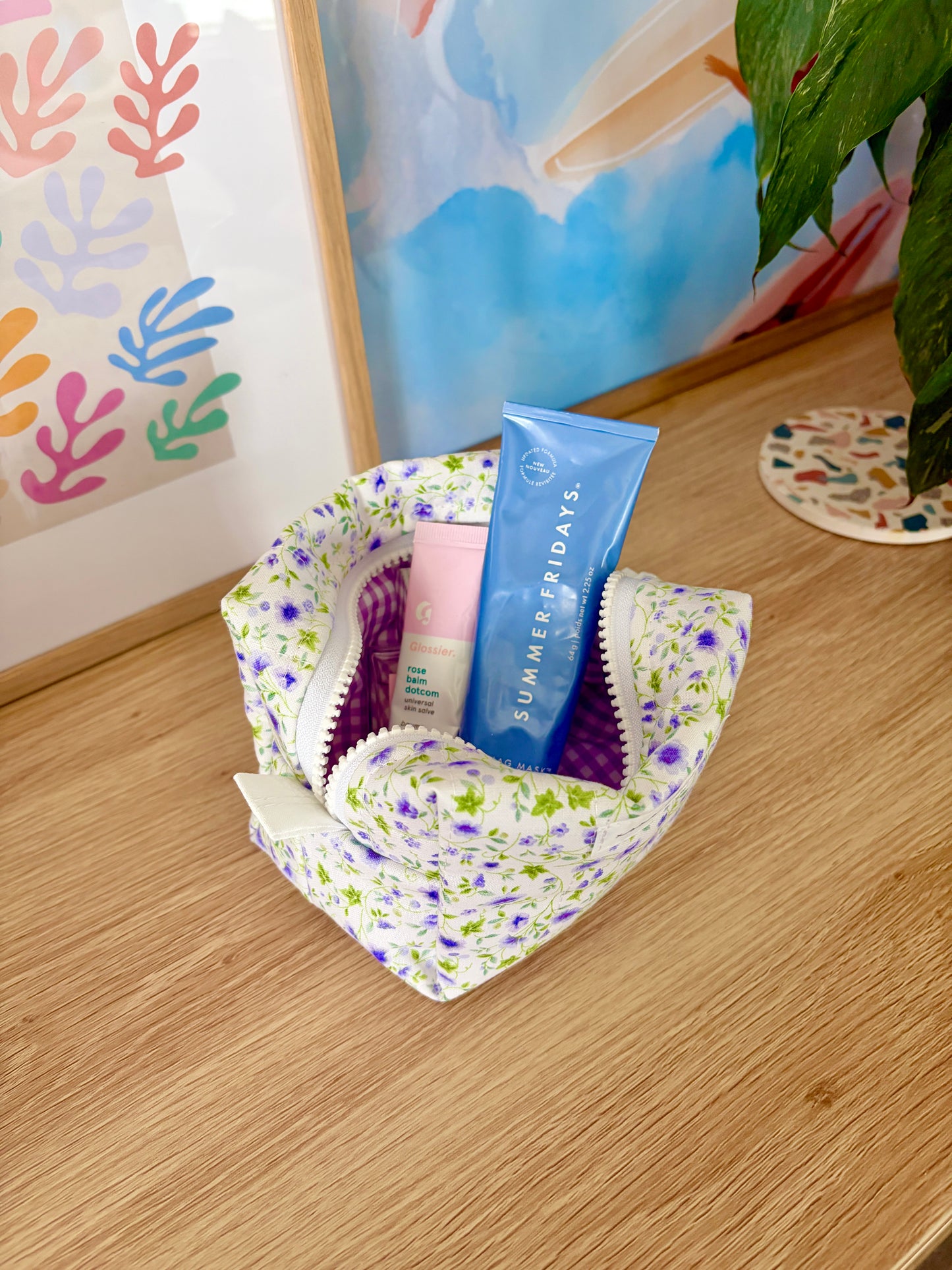 Purple Floral Mini Makeup Bag