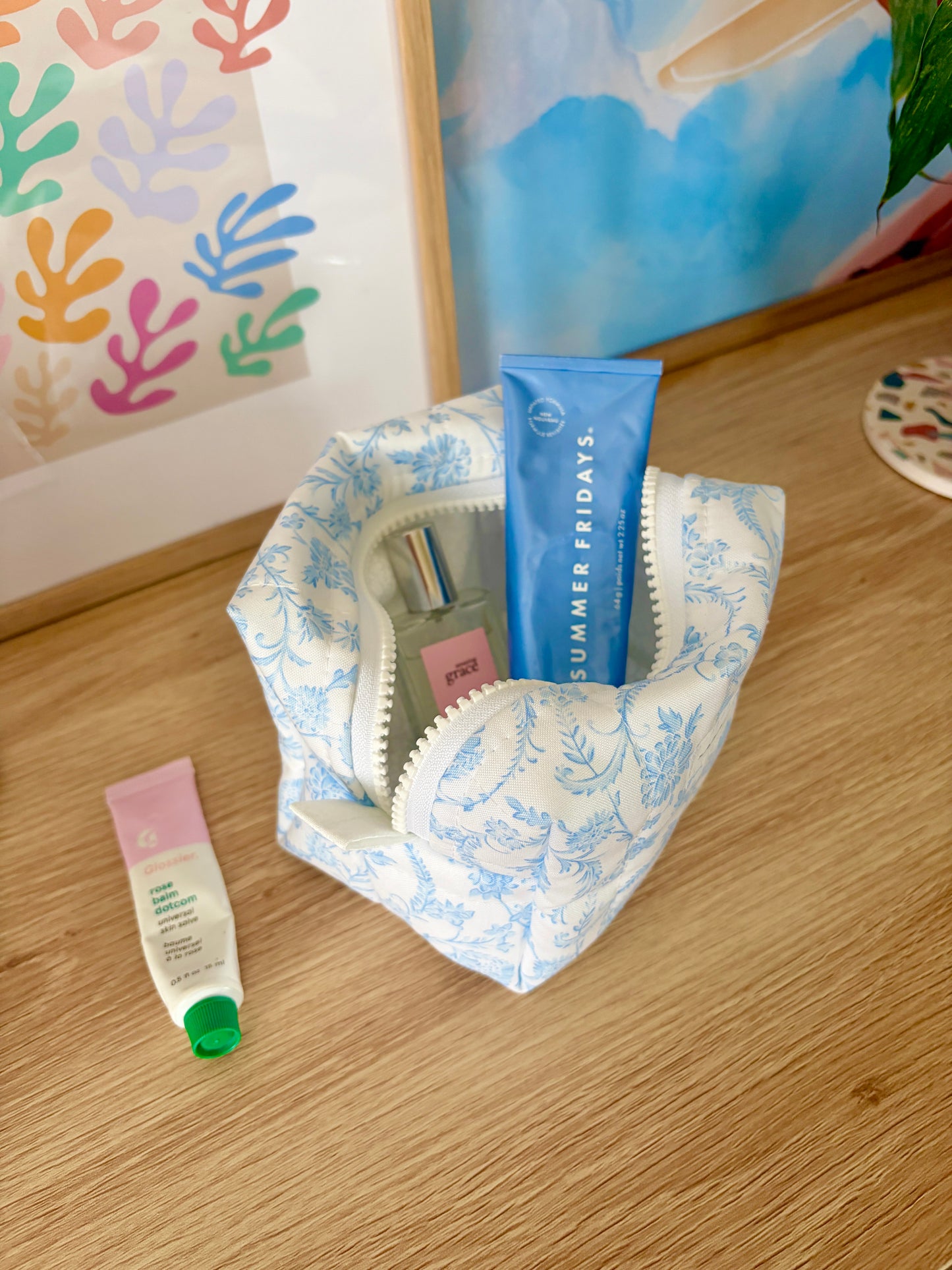 Vintage Blue Mini Makeup Bag