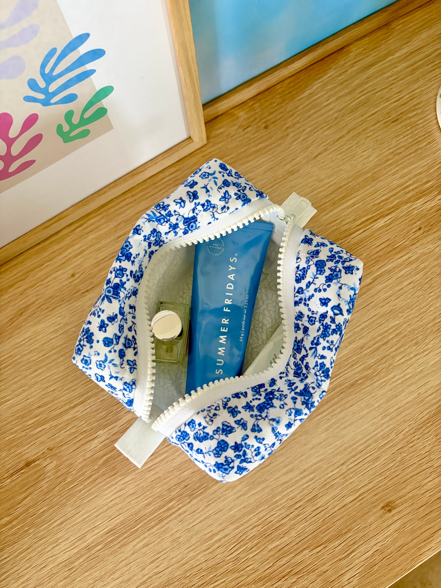 Royal Blue Floral Mini Makeup Bag