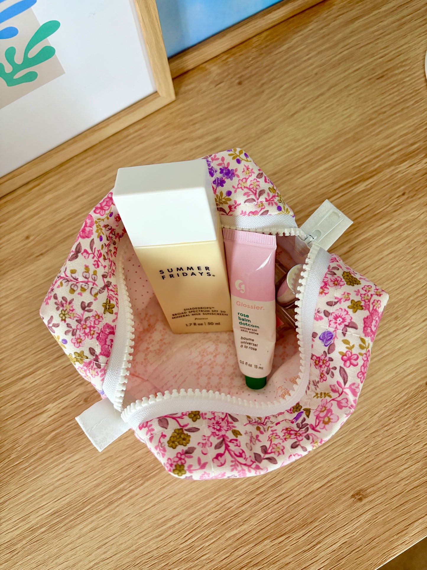 Ditsy Picnic Pink Mini Makeup Bag