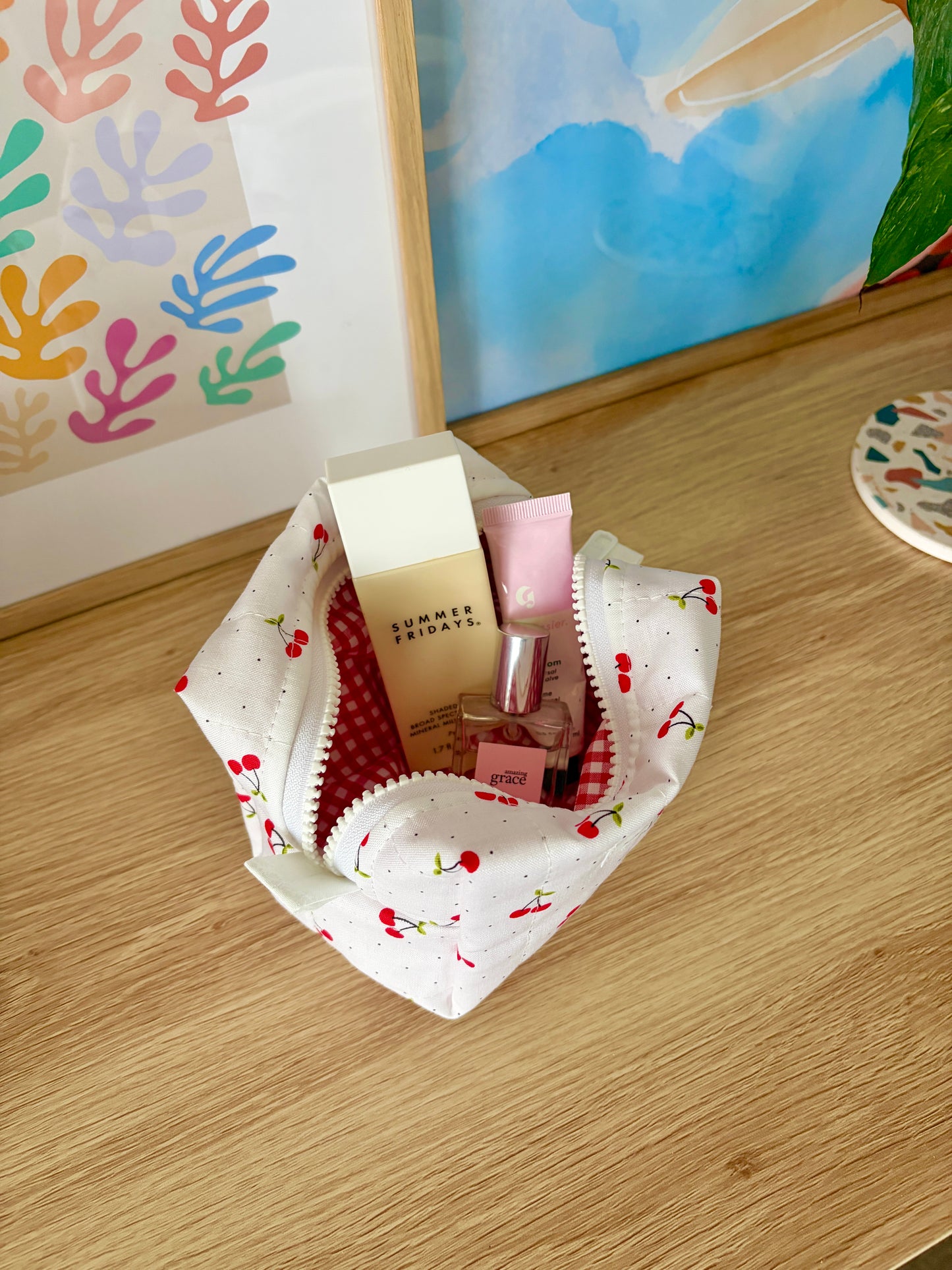 Cherry Red Mini Makeup Bag