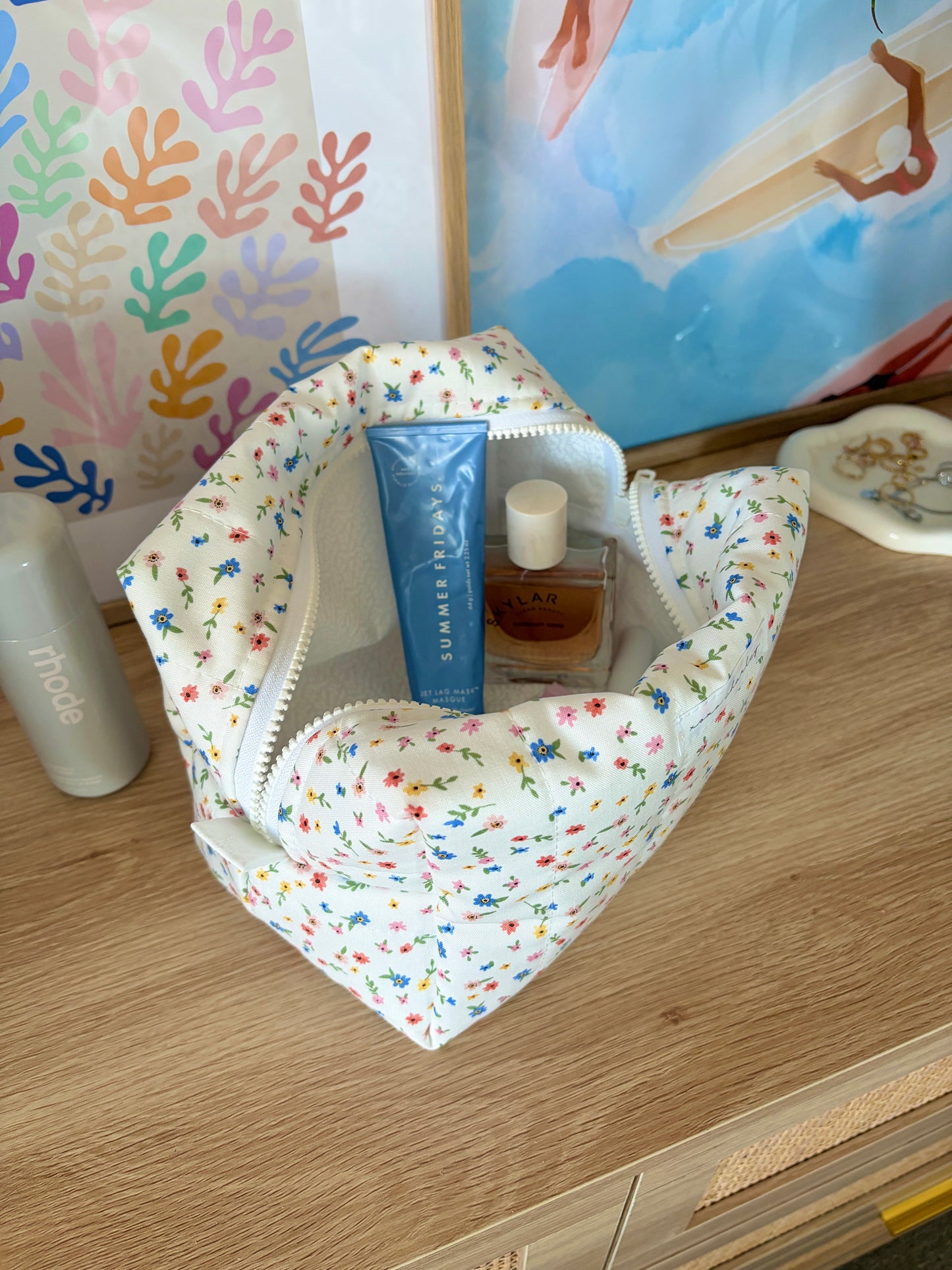 Mini Colorful Flowers Large Makeup Bag