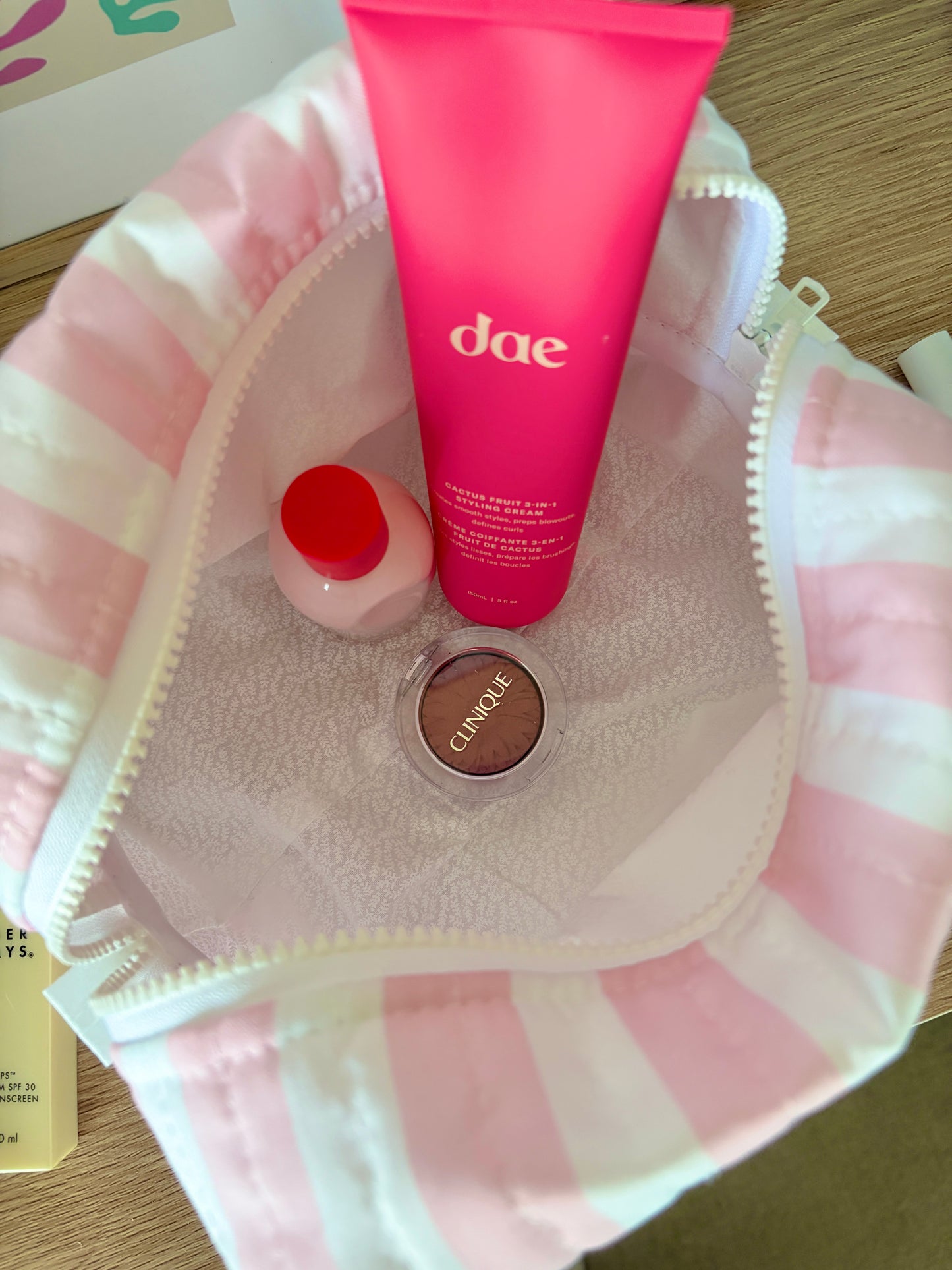 Pink & White Stripe Large Makeup Bag