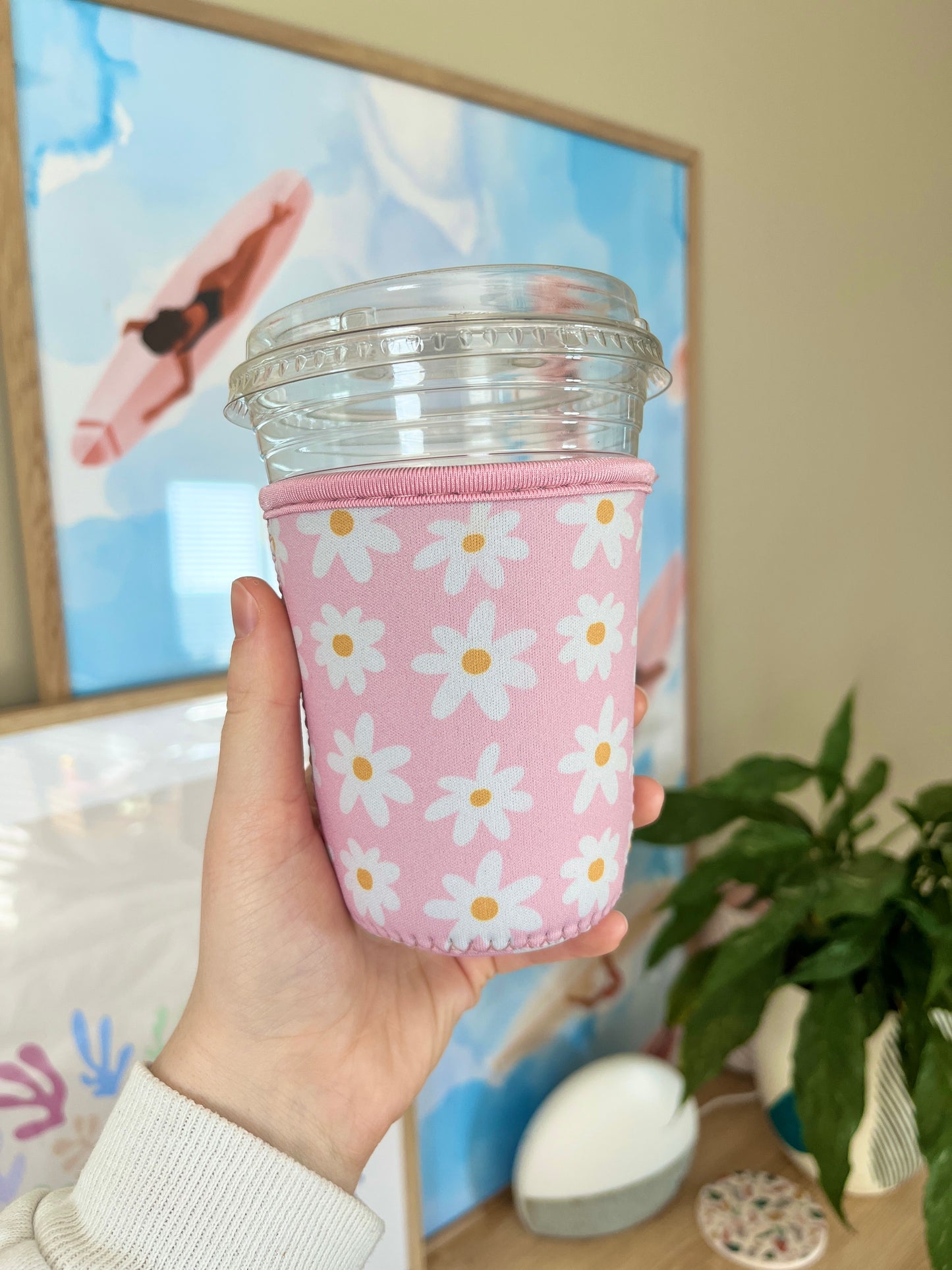 Small Daisies on Pink Cup Coozie