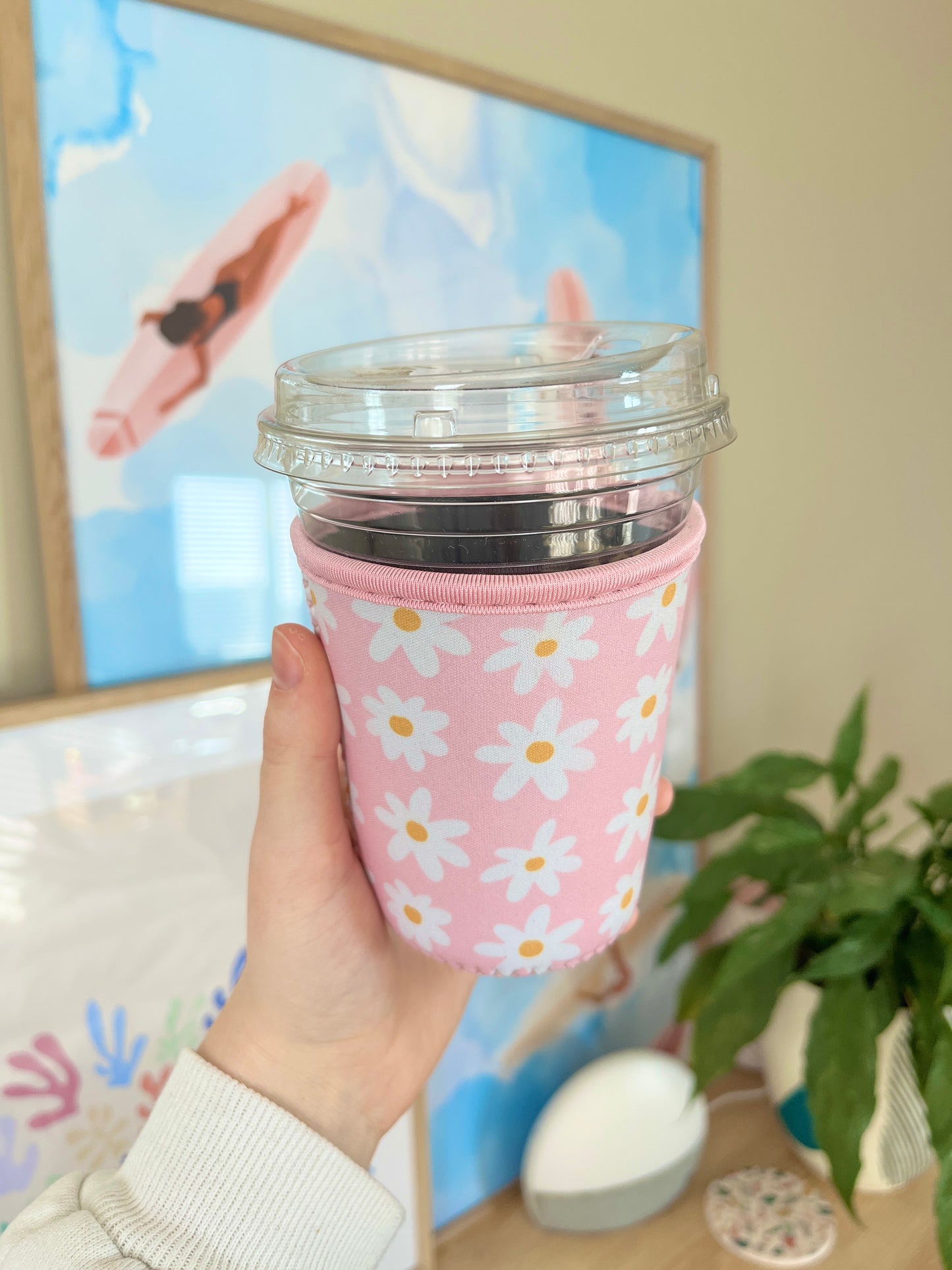Small Daisies on Pink Cup Coozie