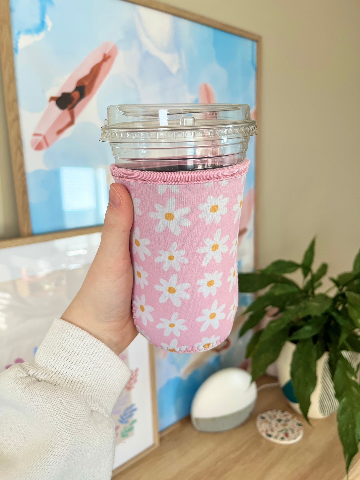 Medium Daisies on Pink Cup Coozie