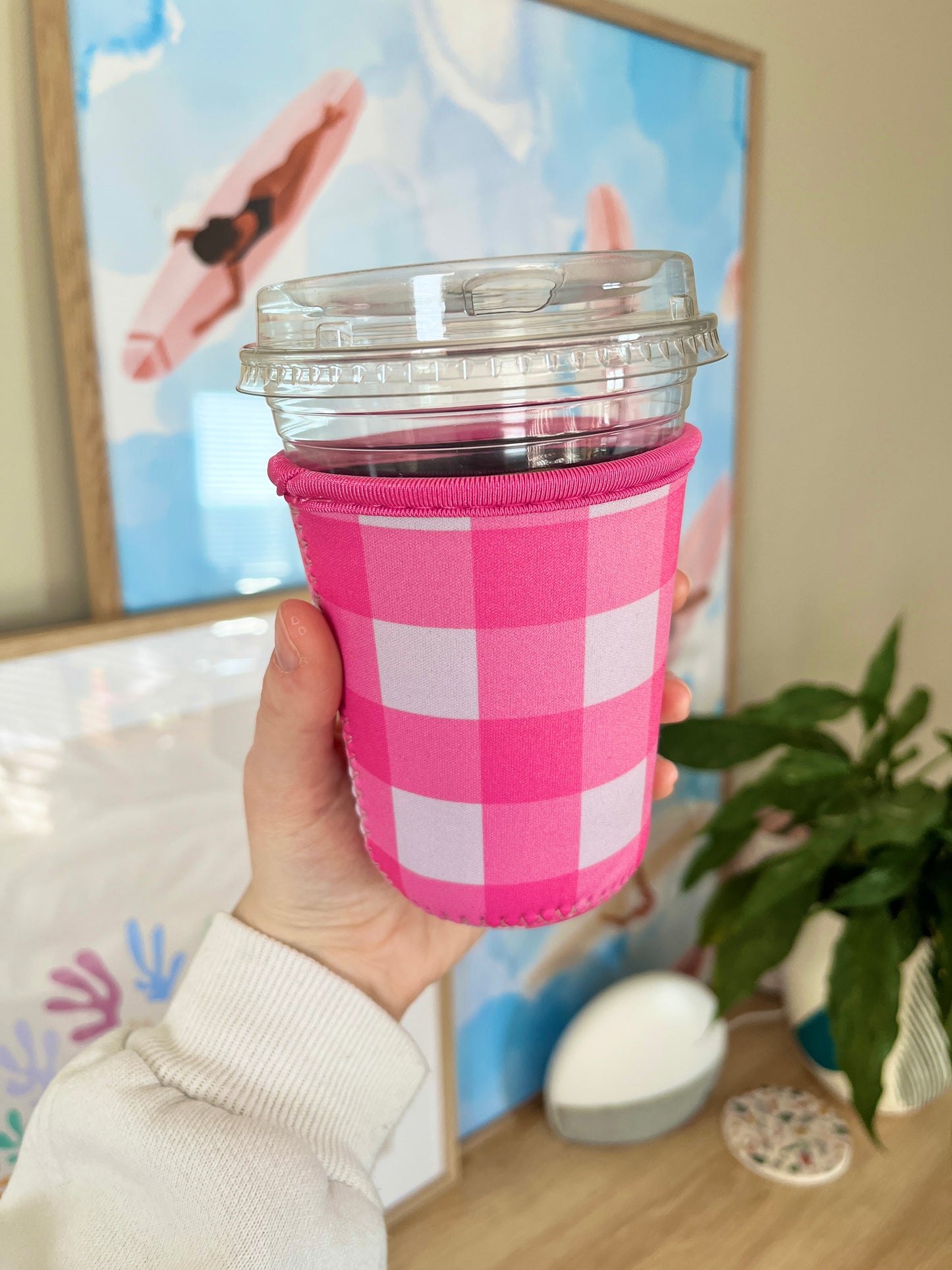 Small Pink Gingham Cup Coozie