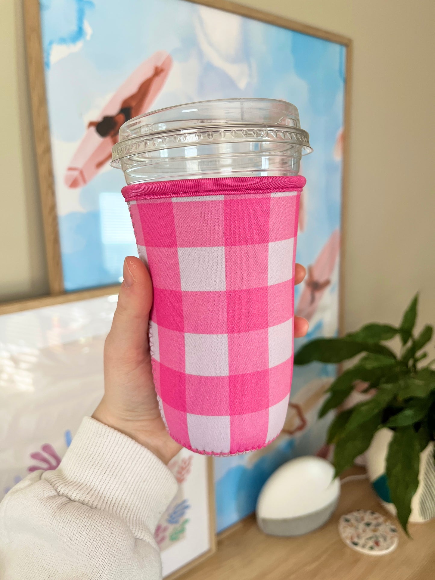 Medium Pink Gingham Cup Coozie