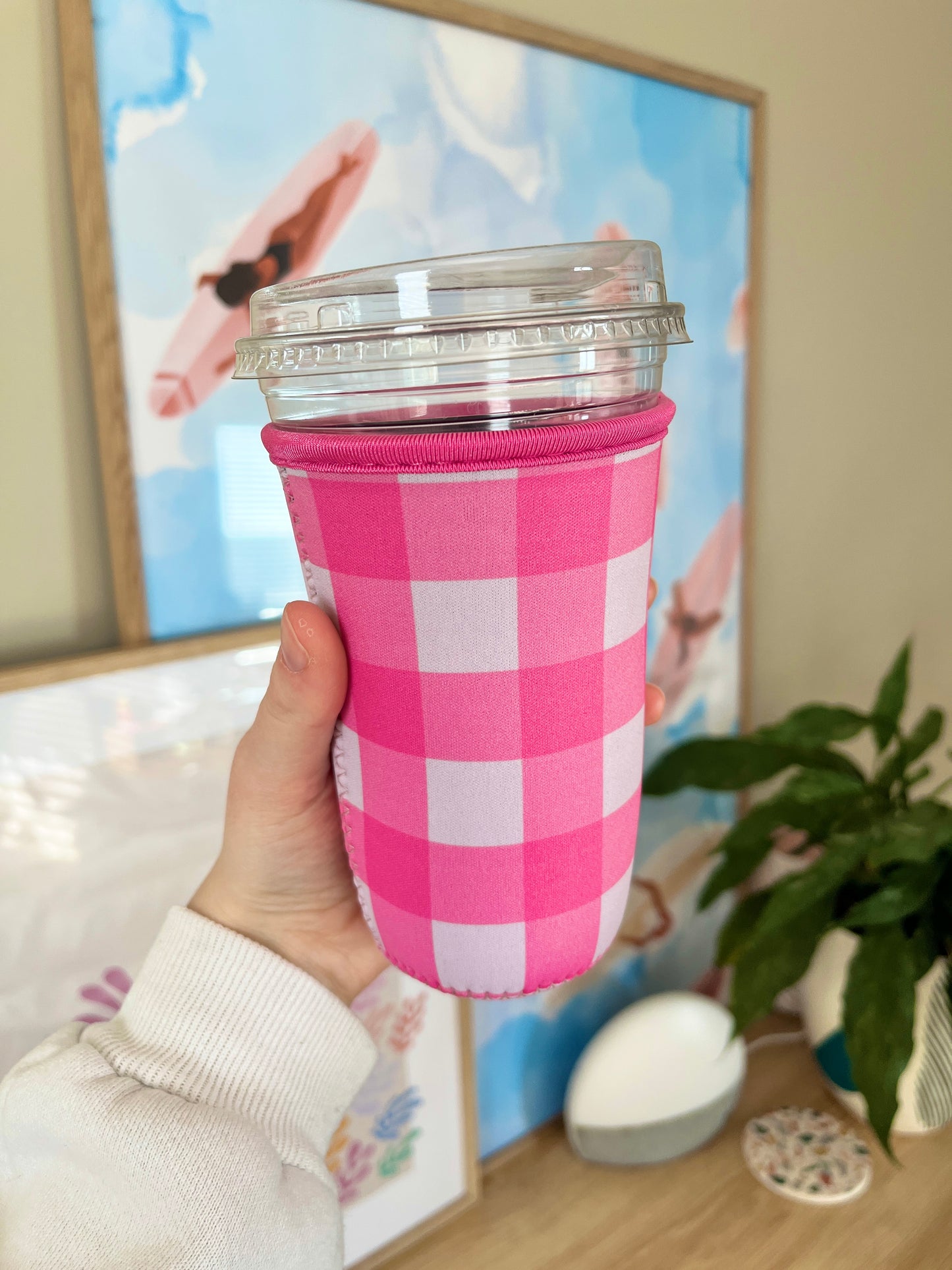 Medium Pink Gingham Cup Coozie