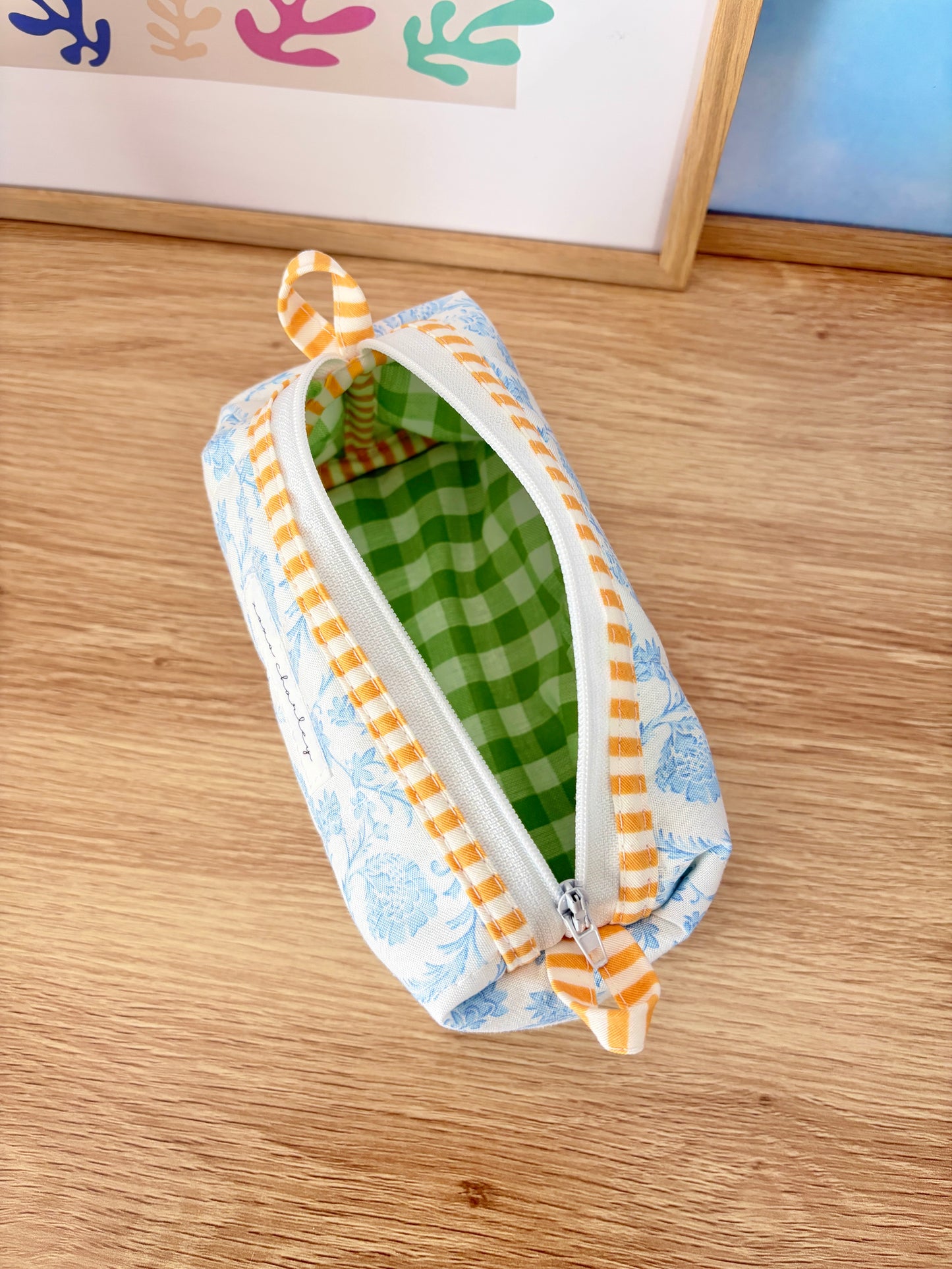 Vintage Blue Colorblock Bag - Yellow/Green Gingham