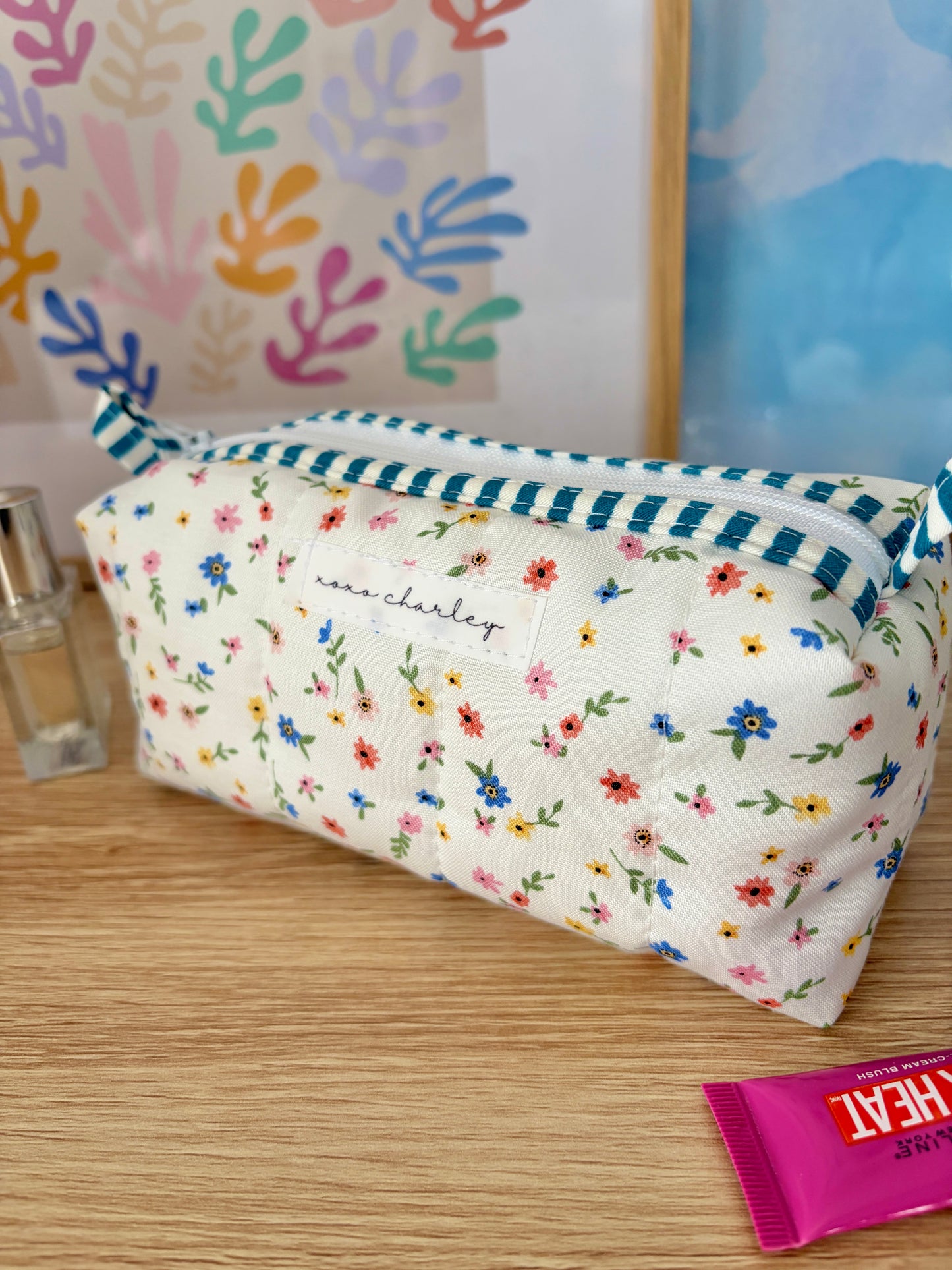 Mini Colorful Flowers Colorblock Bag - Blue/White