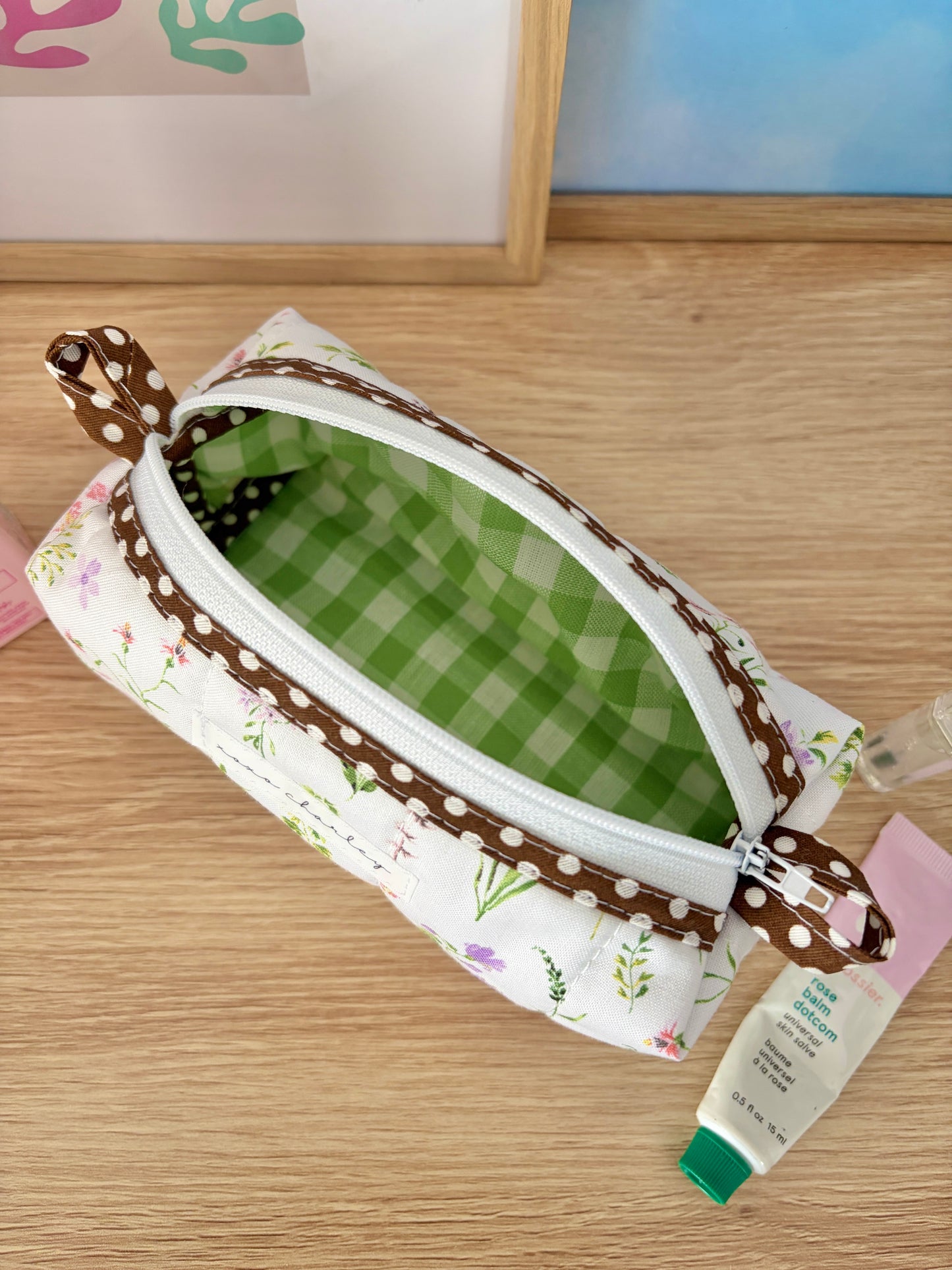 Purple Wildflower Colorblock Bag - Brown/Green Gingham