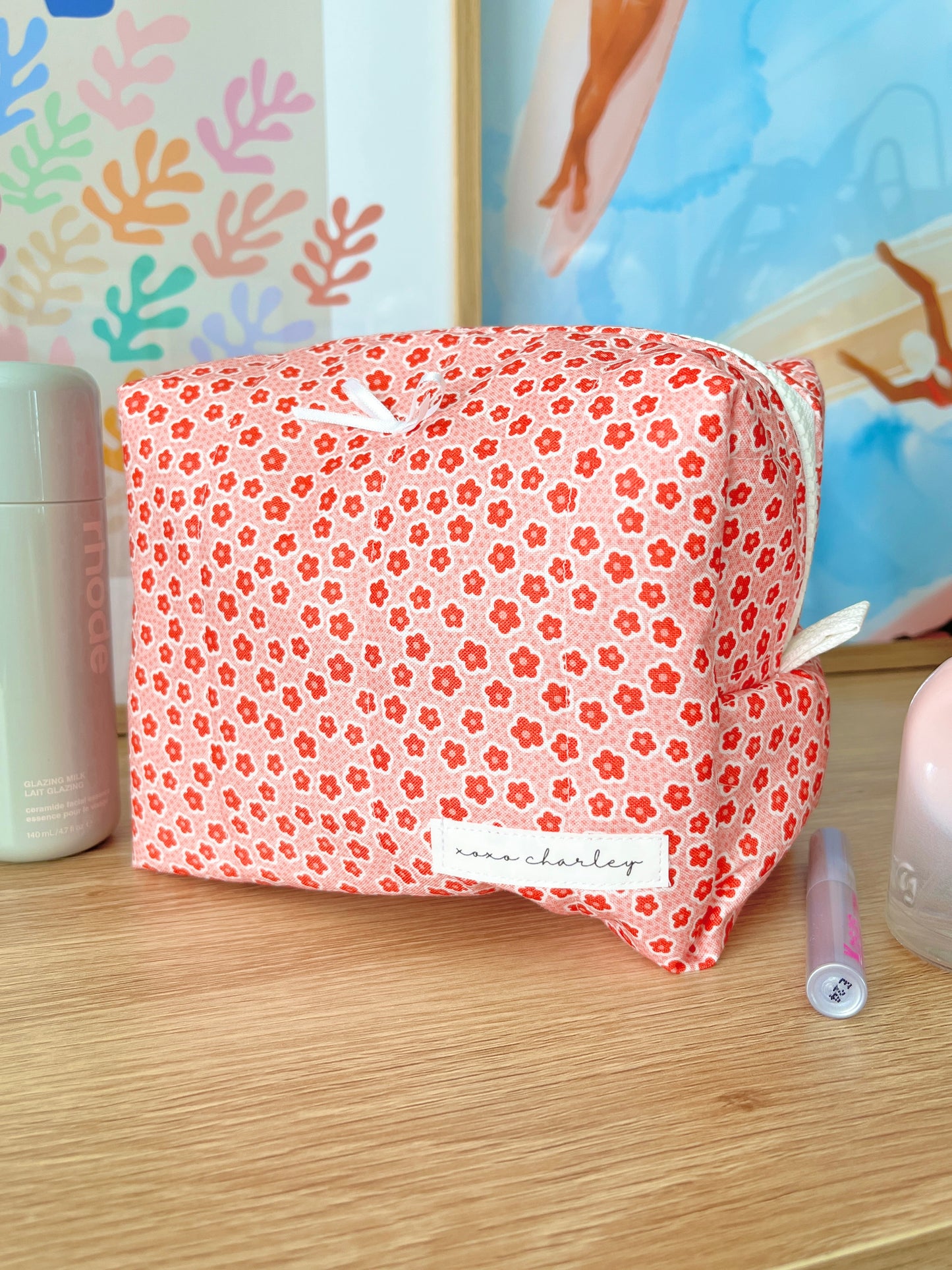 The Amelia Makeup Bag with white bow