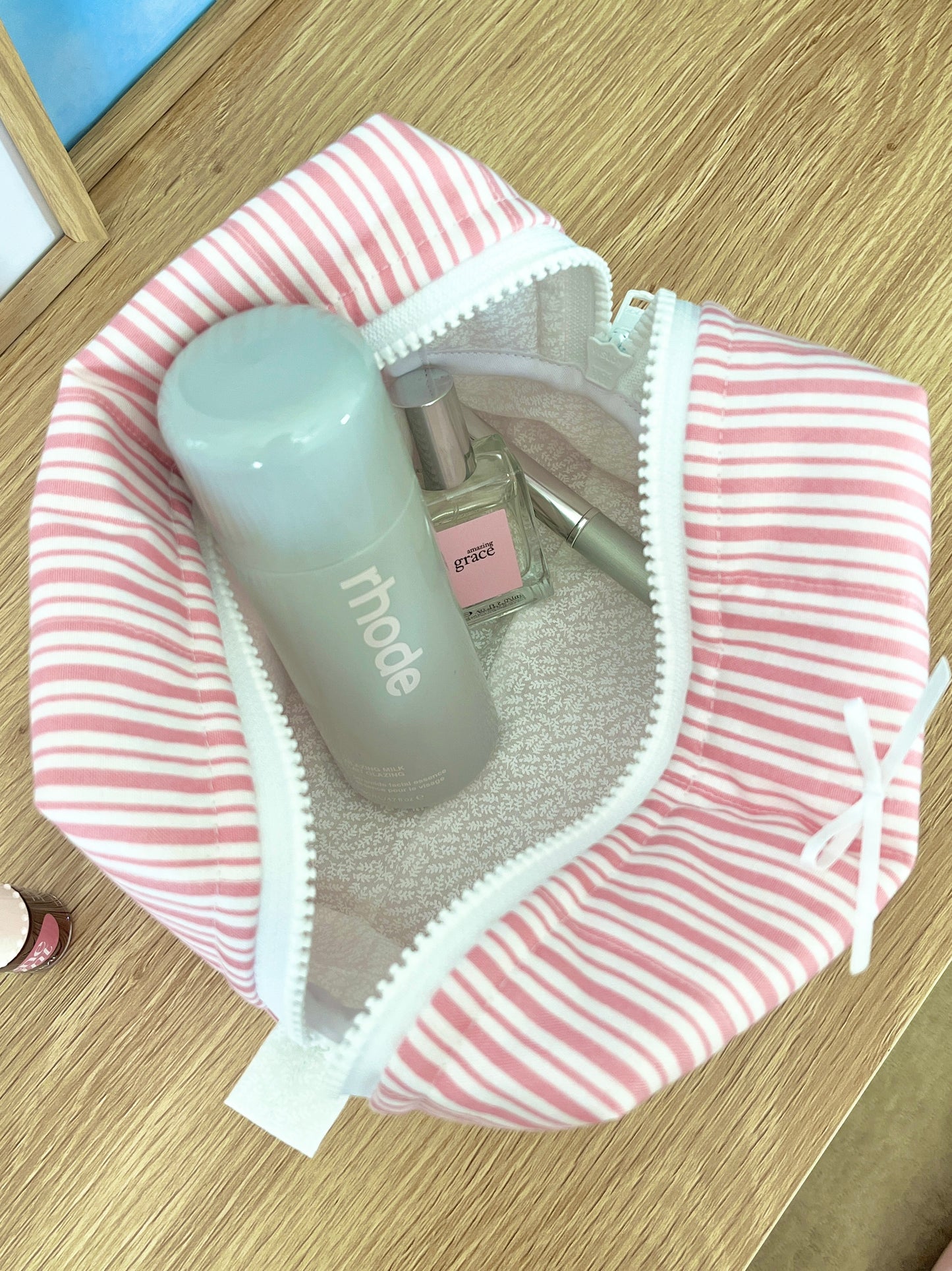 The Sofia Makeup Bag with white bow