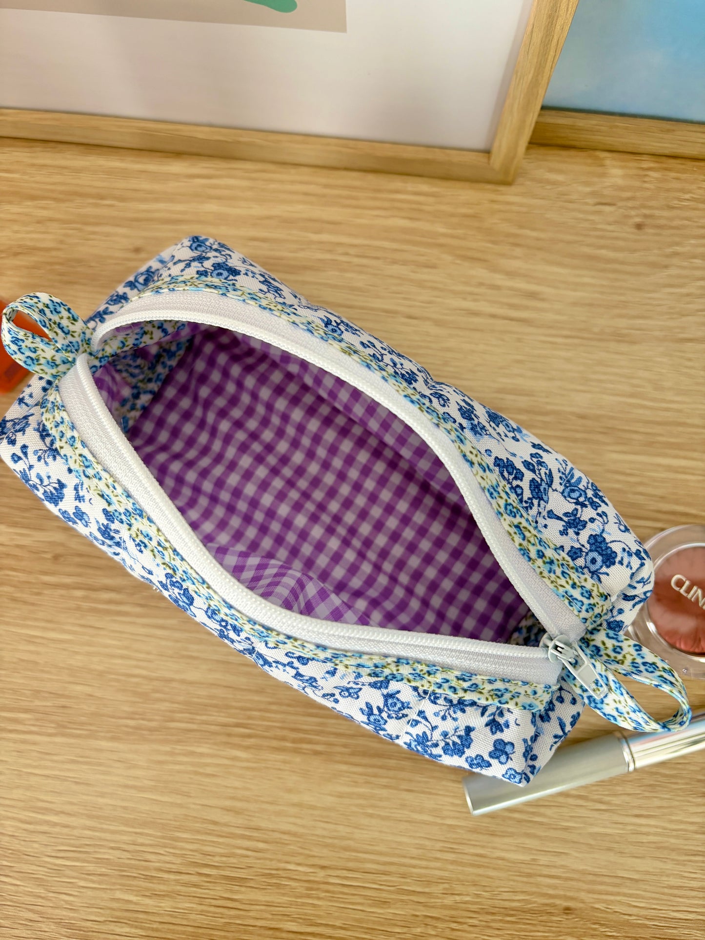 Royal Blue Floral Colorblock Bag - Blue Floral/Purple Gingham