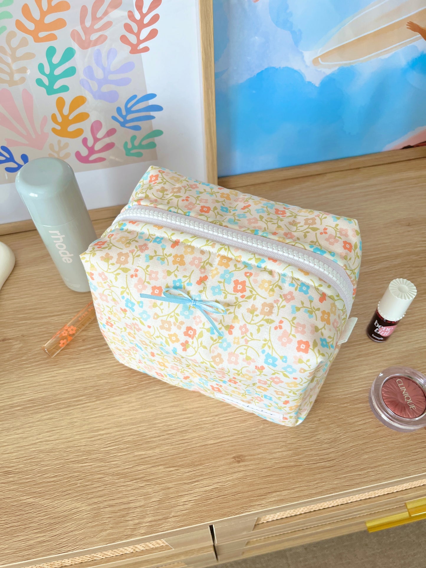 The Hailey Makeup Bag with blue bow