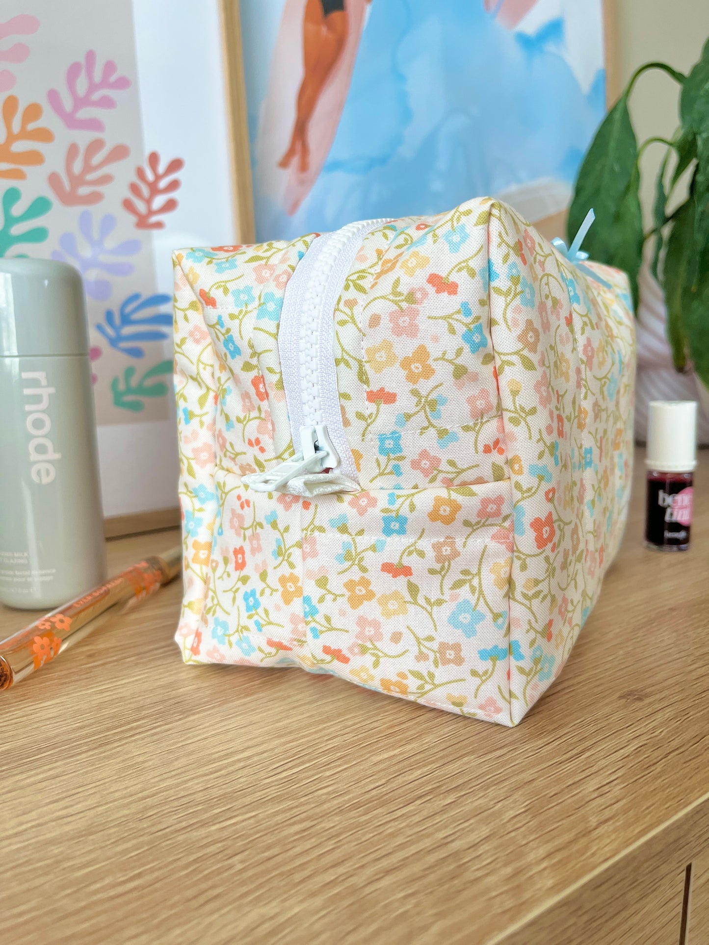 The Hailey Makeup Bag with blue bow