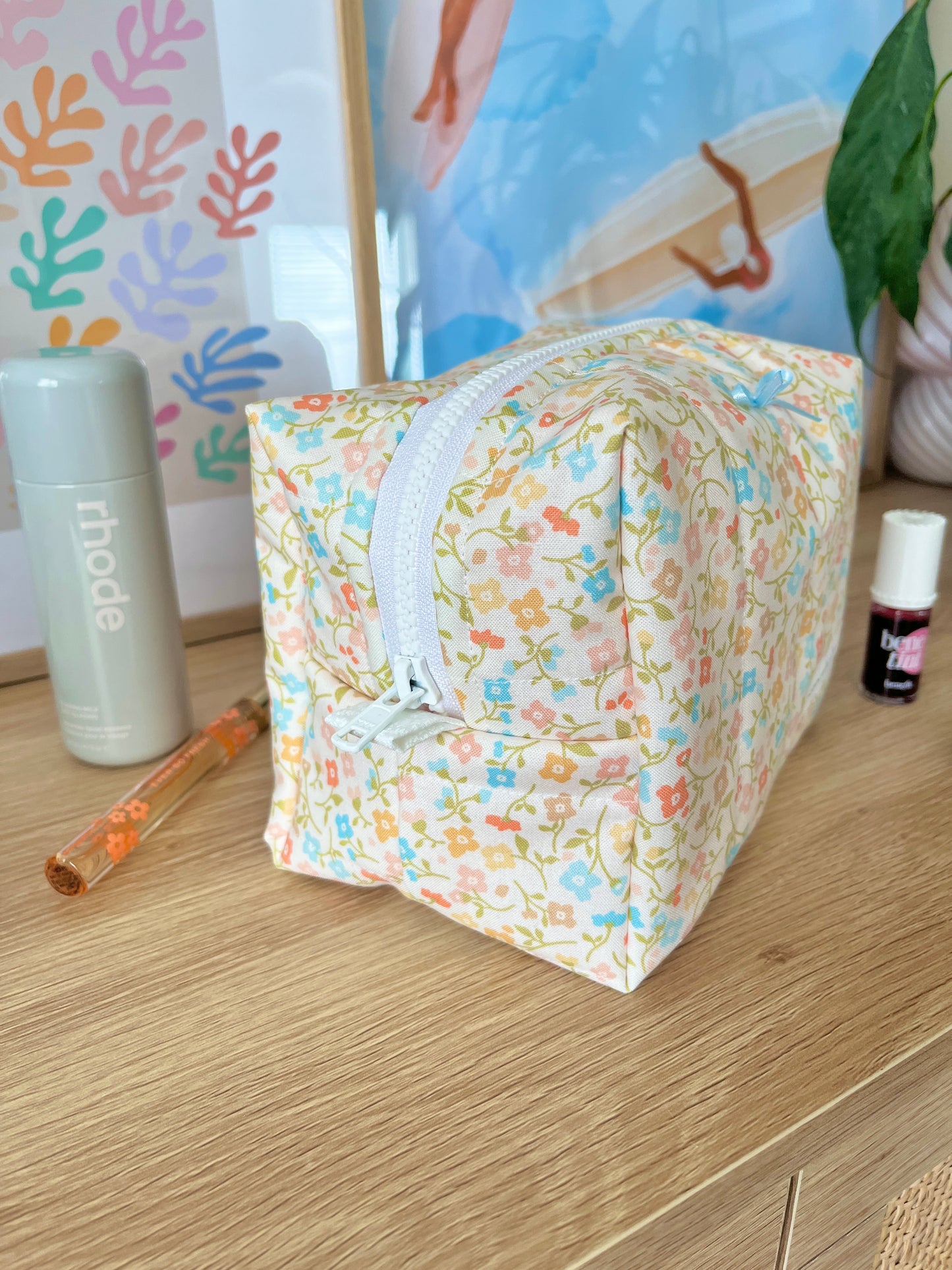 The Hailey Makeup Bag with blue bow