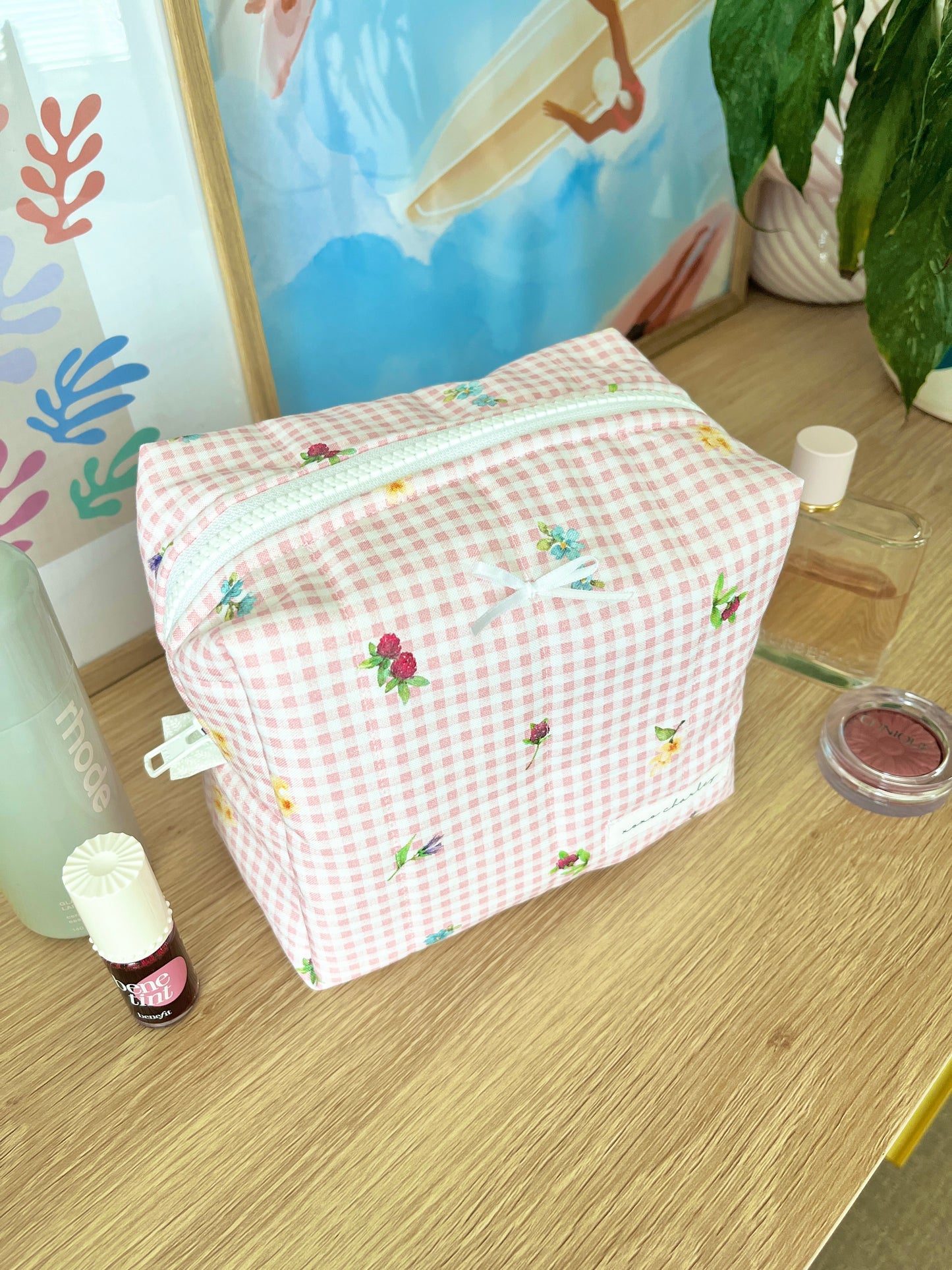 The Lucy Makeup Bag with white bow
