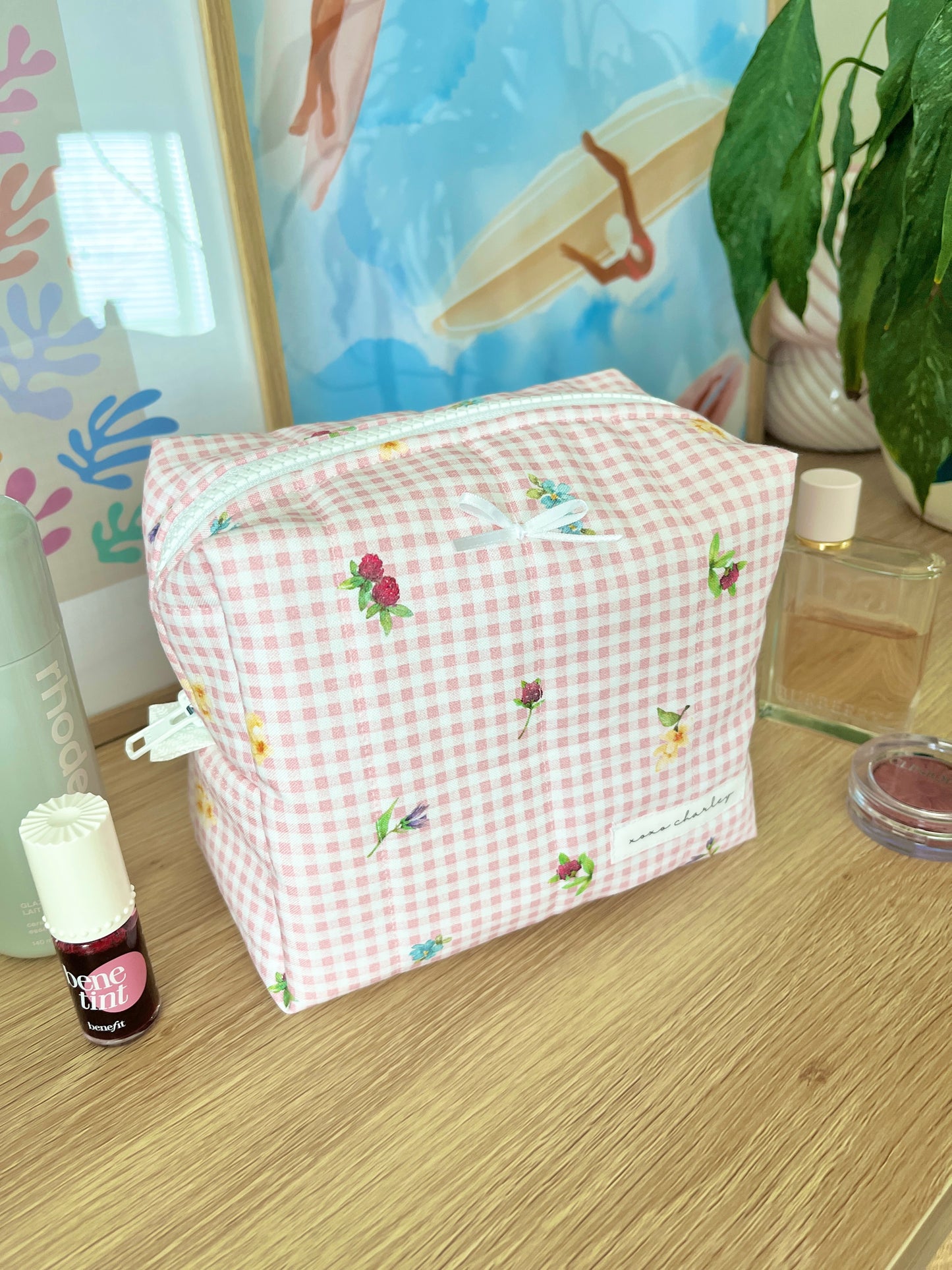 The Lucy Makeup Bag with white bow