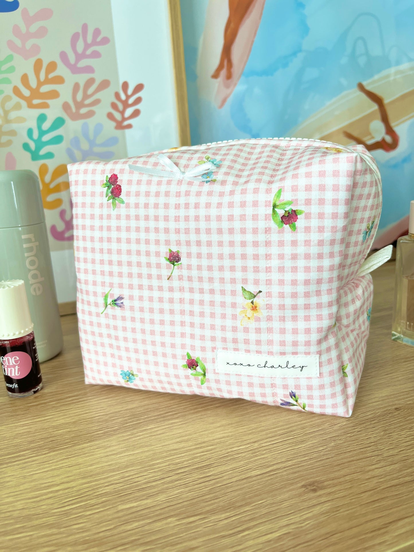 The Lucy Makeup Bag with white bow