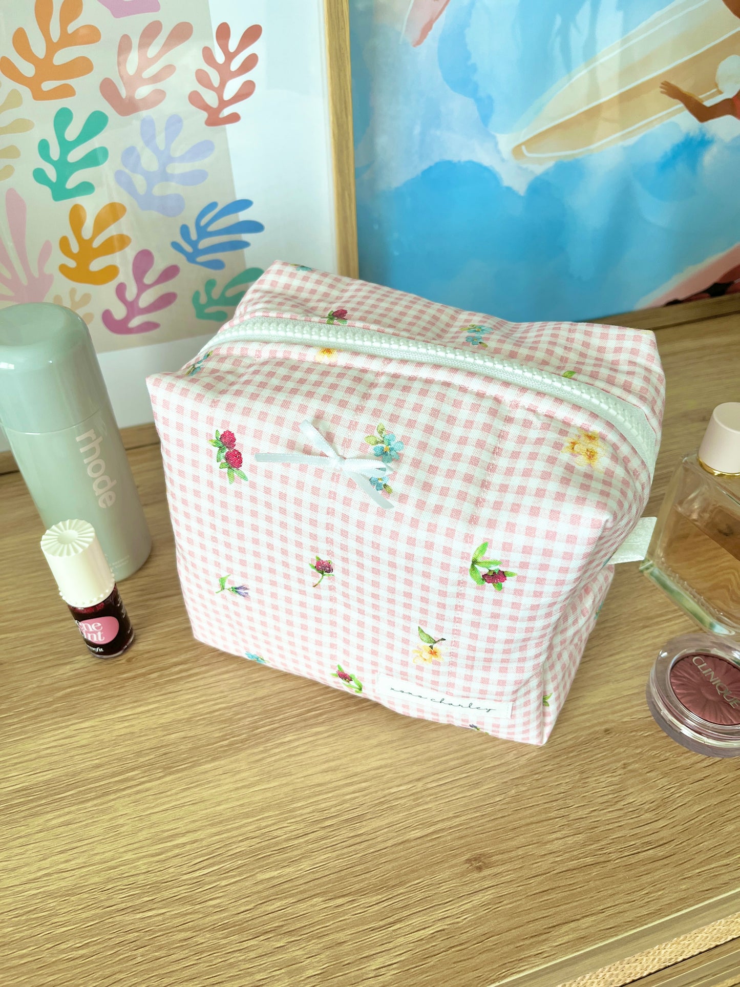The Lucy Makeup Bag with white bow