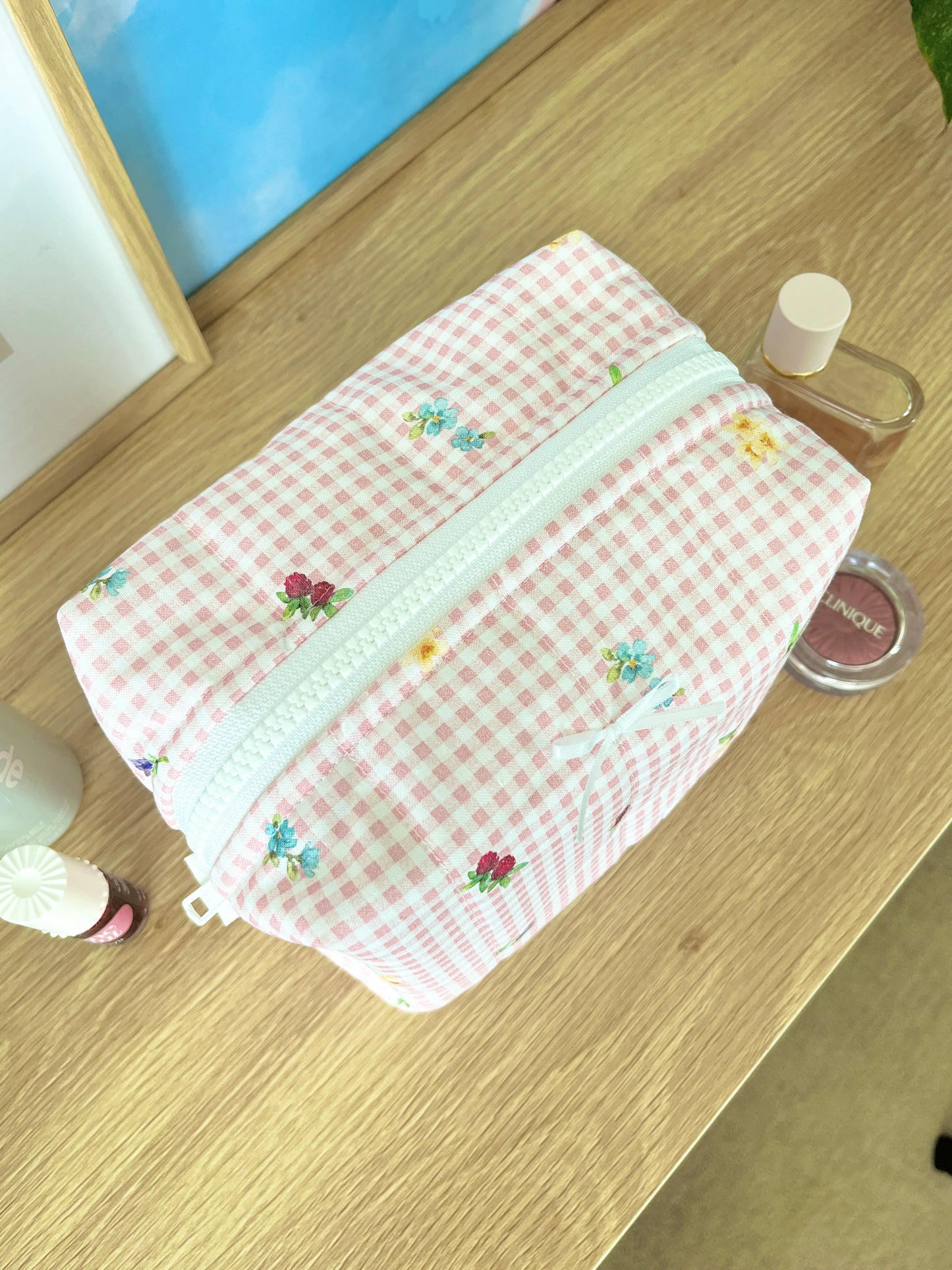 The Lucy Makeup Bag with white bow