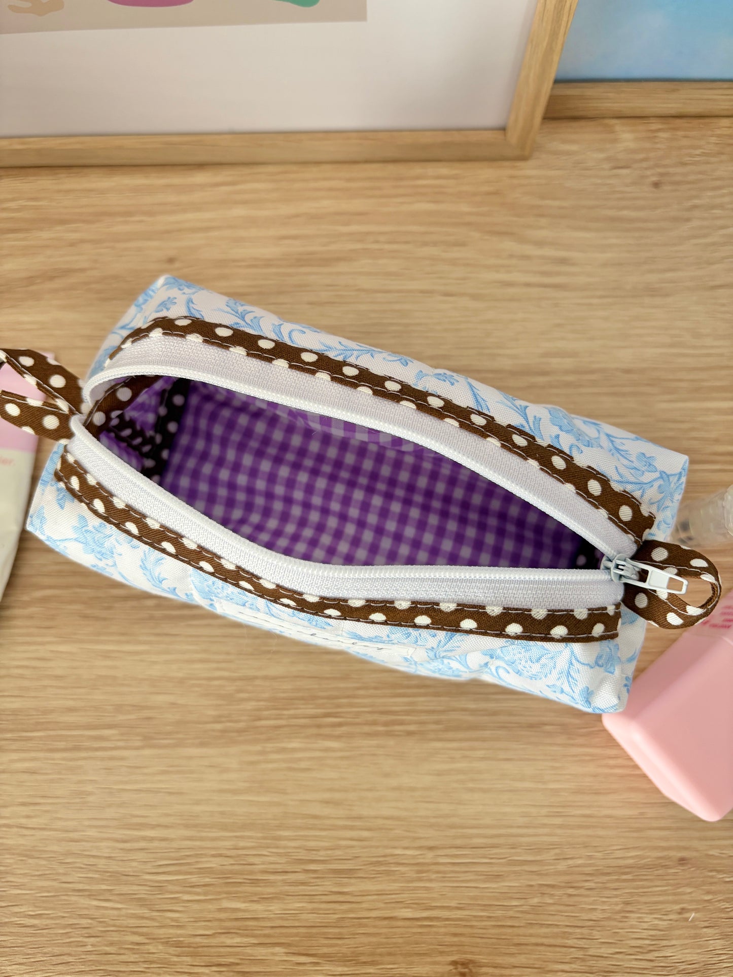 Vintage Blue Colorblock Bag - Brown/Purple Gingham