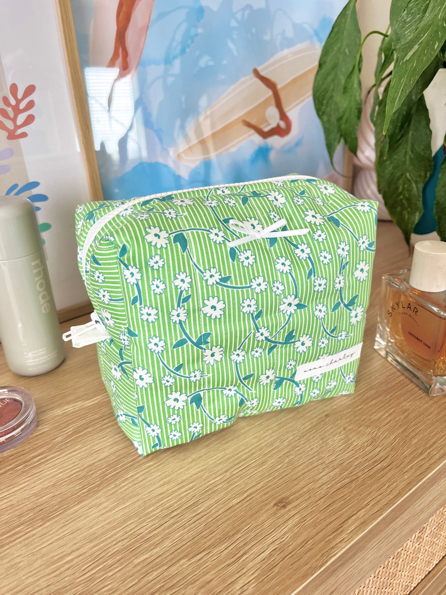 The Ivy Makeup Bag with white bow