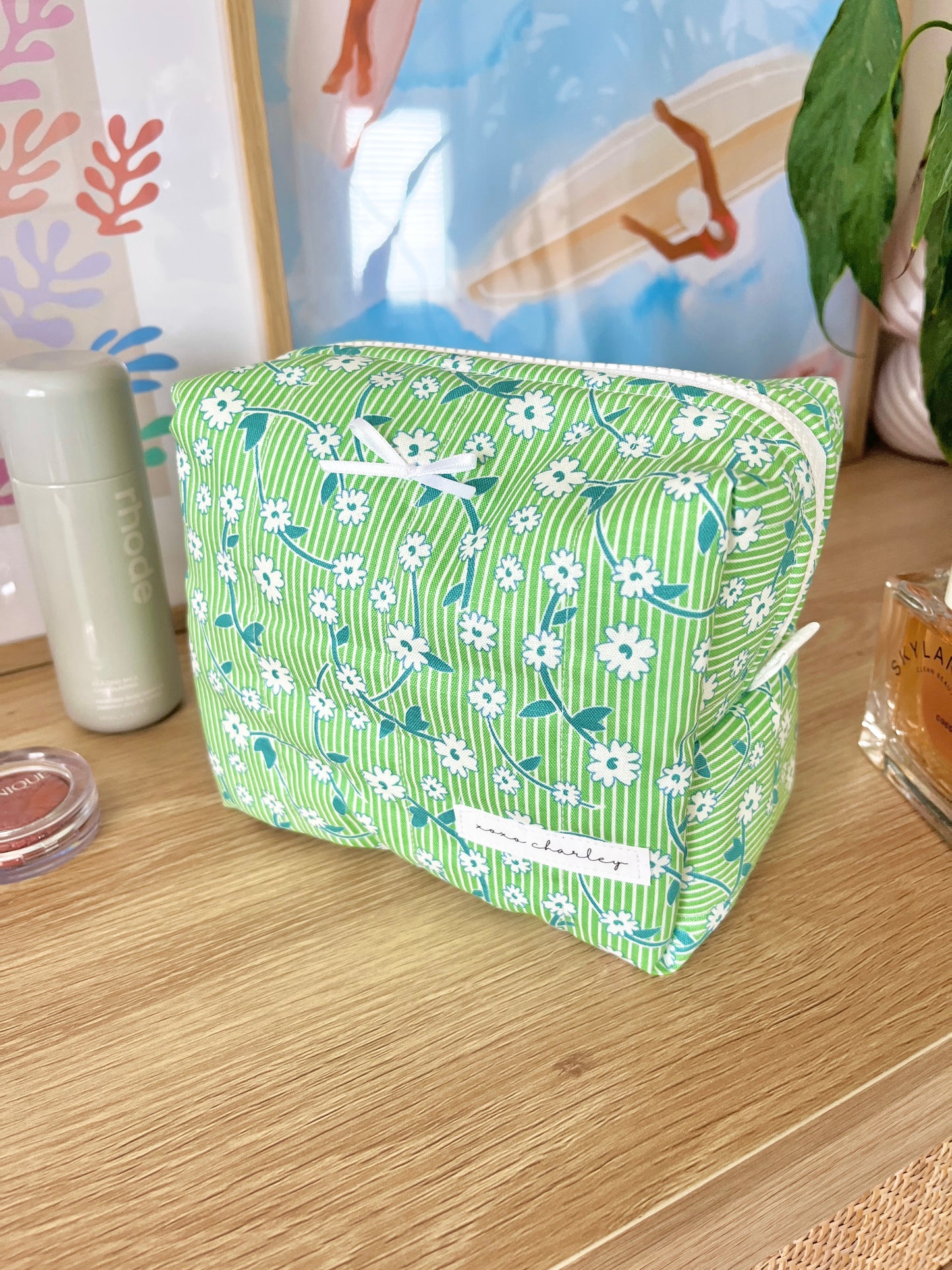The Ivy Makeup Bag with white bow