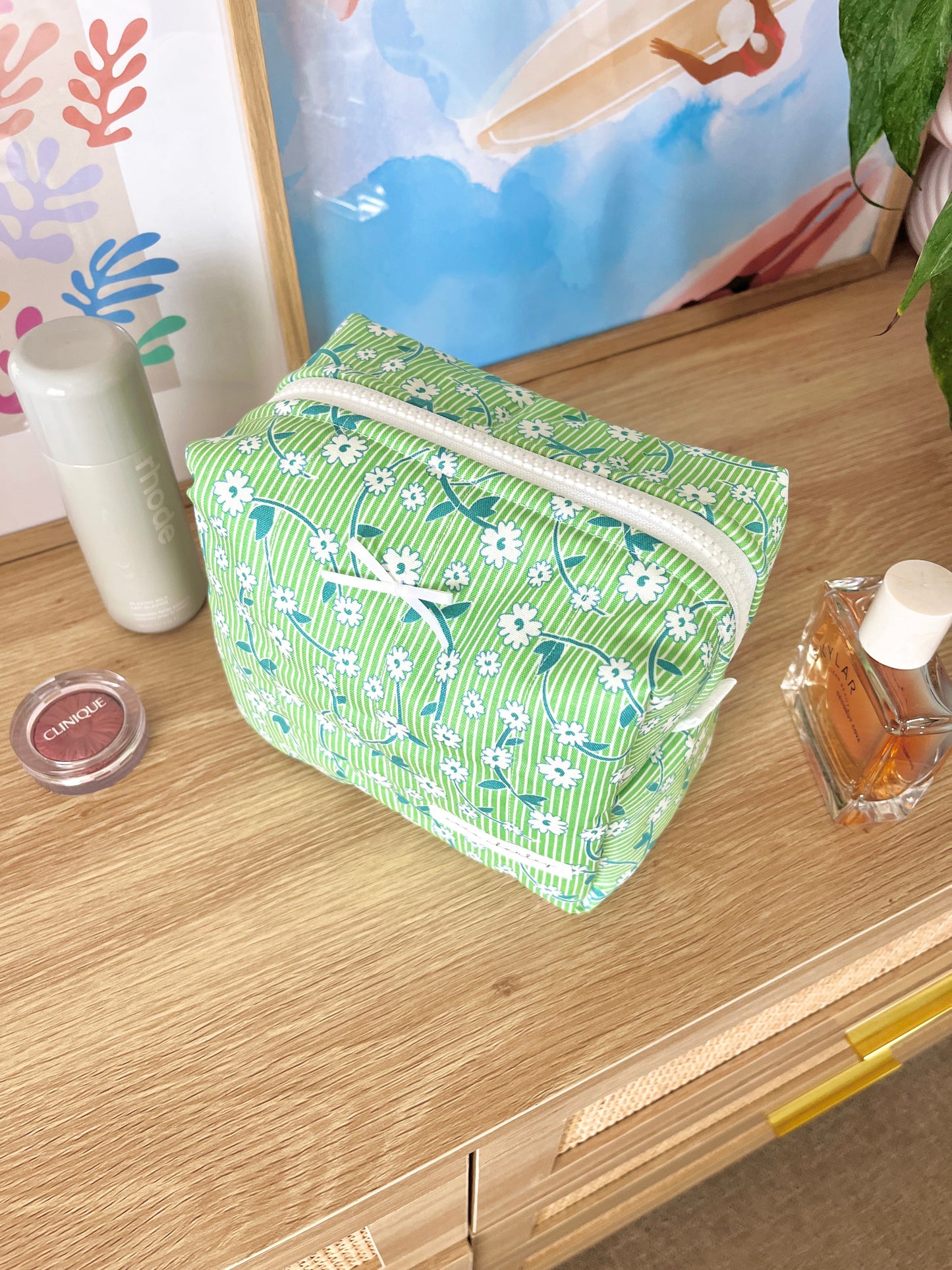 The Ivy Makeup Bag with white bow