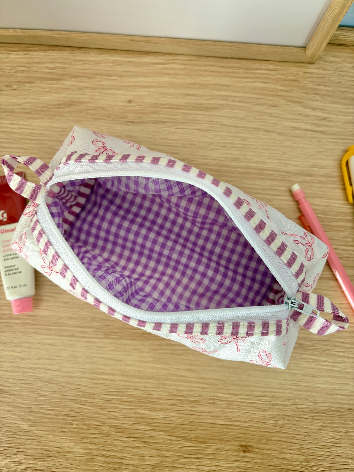 Mini Pink Bows Colorblock Bag - Purple/Purple Gingham