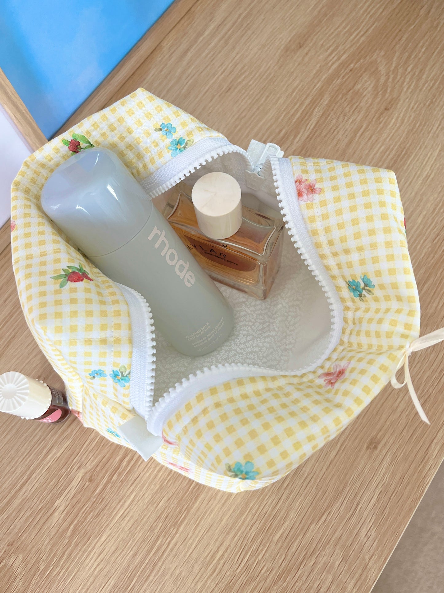 The Mia Makeup Bag with yellow bow