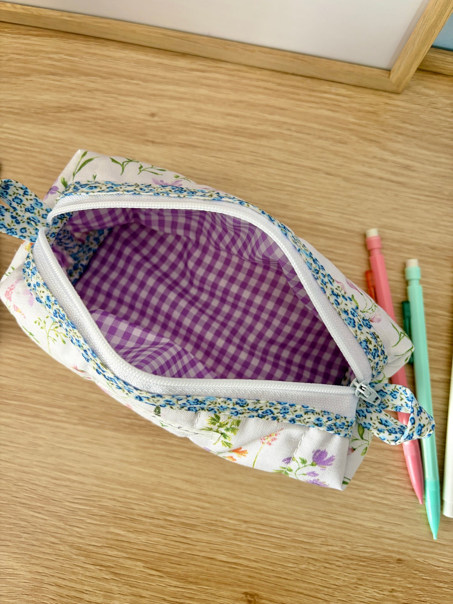 Purple Wildflower Colorblock Bag - Blue Floral/Purple Gingham