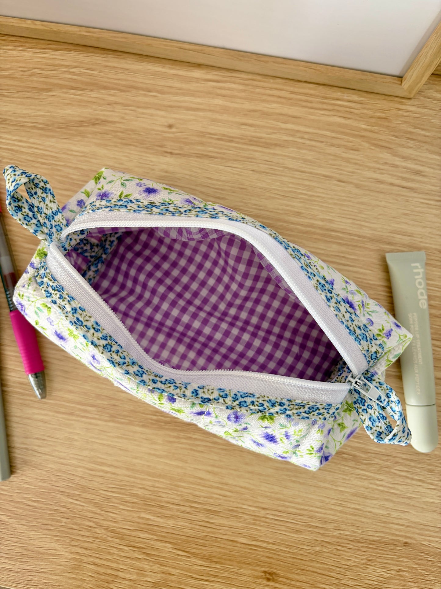 The Purple Floral Colorblock Bag - Blue Floral/Purple Gingham