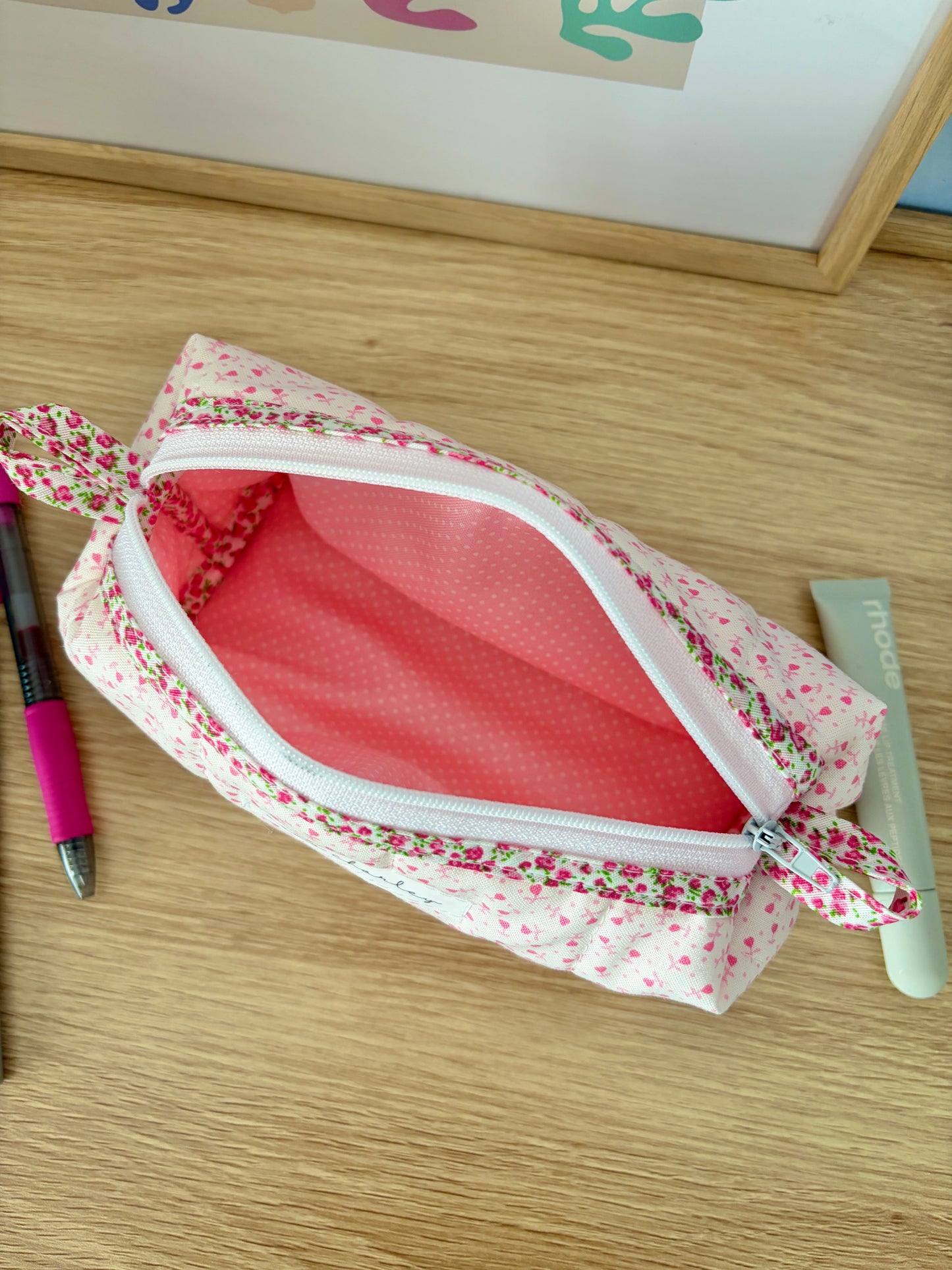 The Tiny Pink Hearts Colorblock Bag - Pink Floral/White Dots