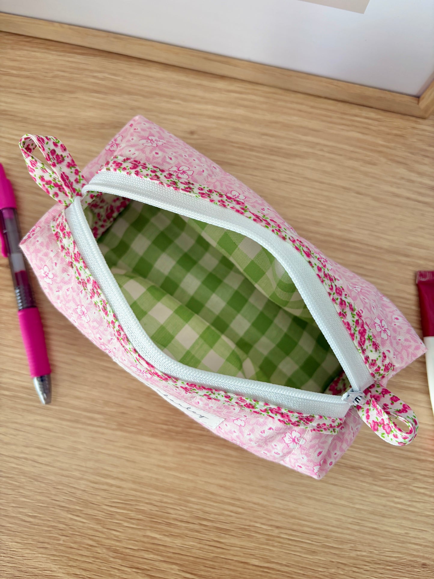The Pink Hawaiian Colorblock Bag - Pink Floral/Green Gingham