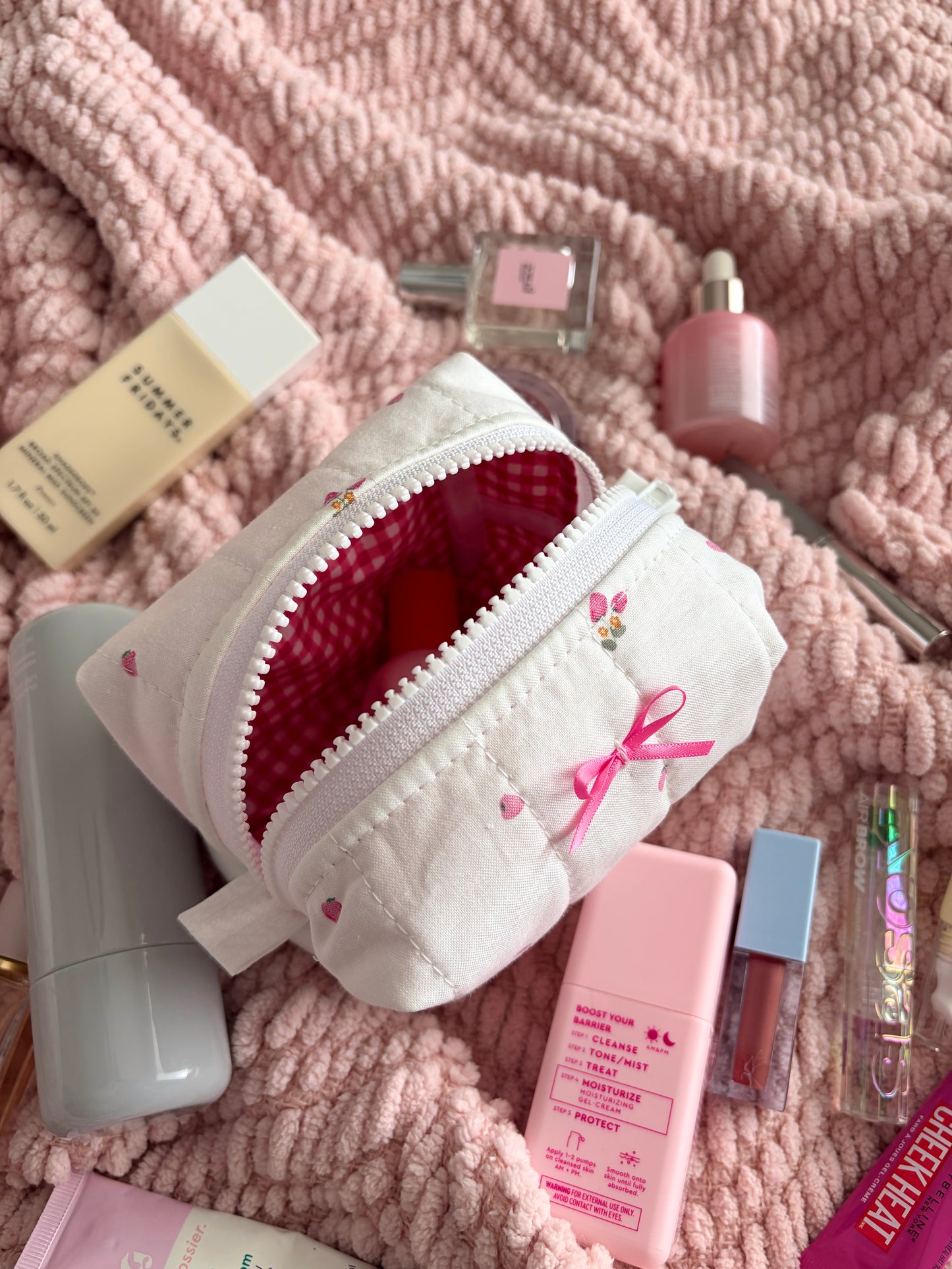 Berry Sweet Mini Makeup Bag with Pink Bow *limited-edition*