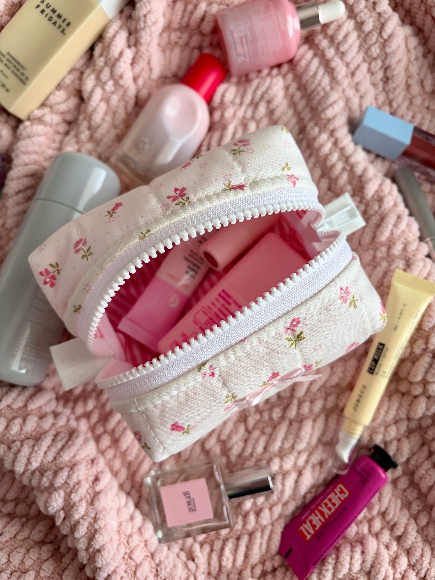 Pink Chantilly Mini Makeup Bag with Light Pink Bow *limited-edition*